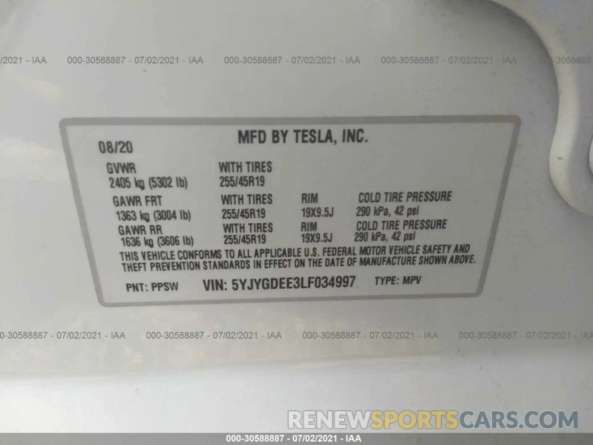 9 Photograph of a damaged car 5YJYGDEE3LF034997 TESLA MODEL Y 2020