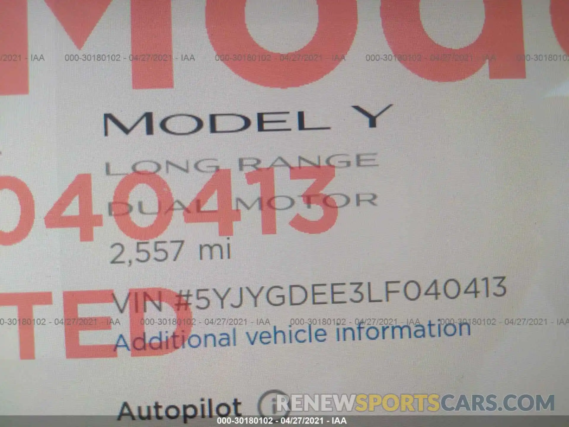 7 Photograph of a damaged car 5YJYGDEE3LF040413 TESLA MODEL Y 2020