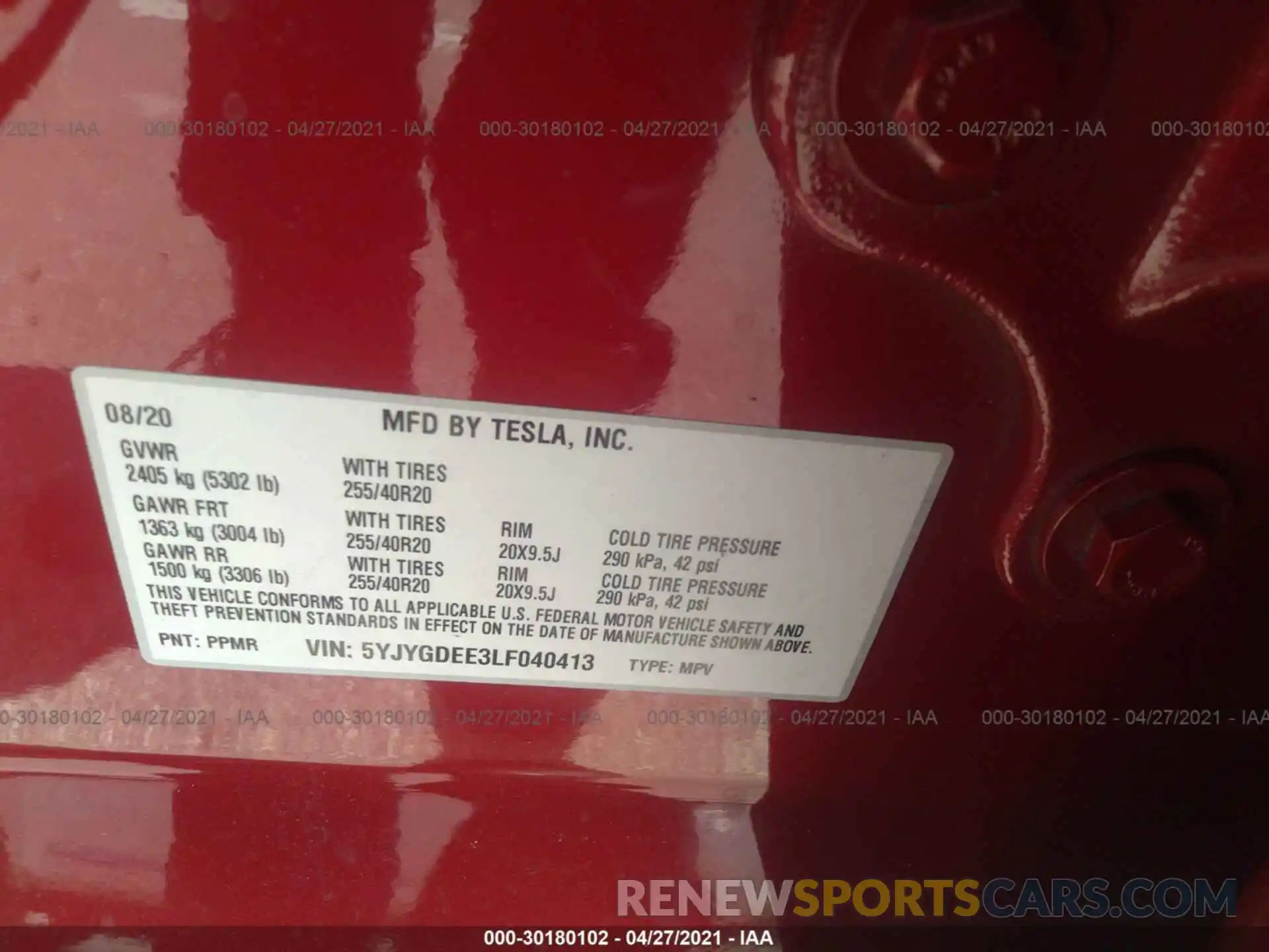 9 Photograph of a damaged car 5YJYGDEE3LF040413 TESLA MODEL Y 2020