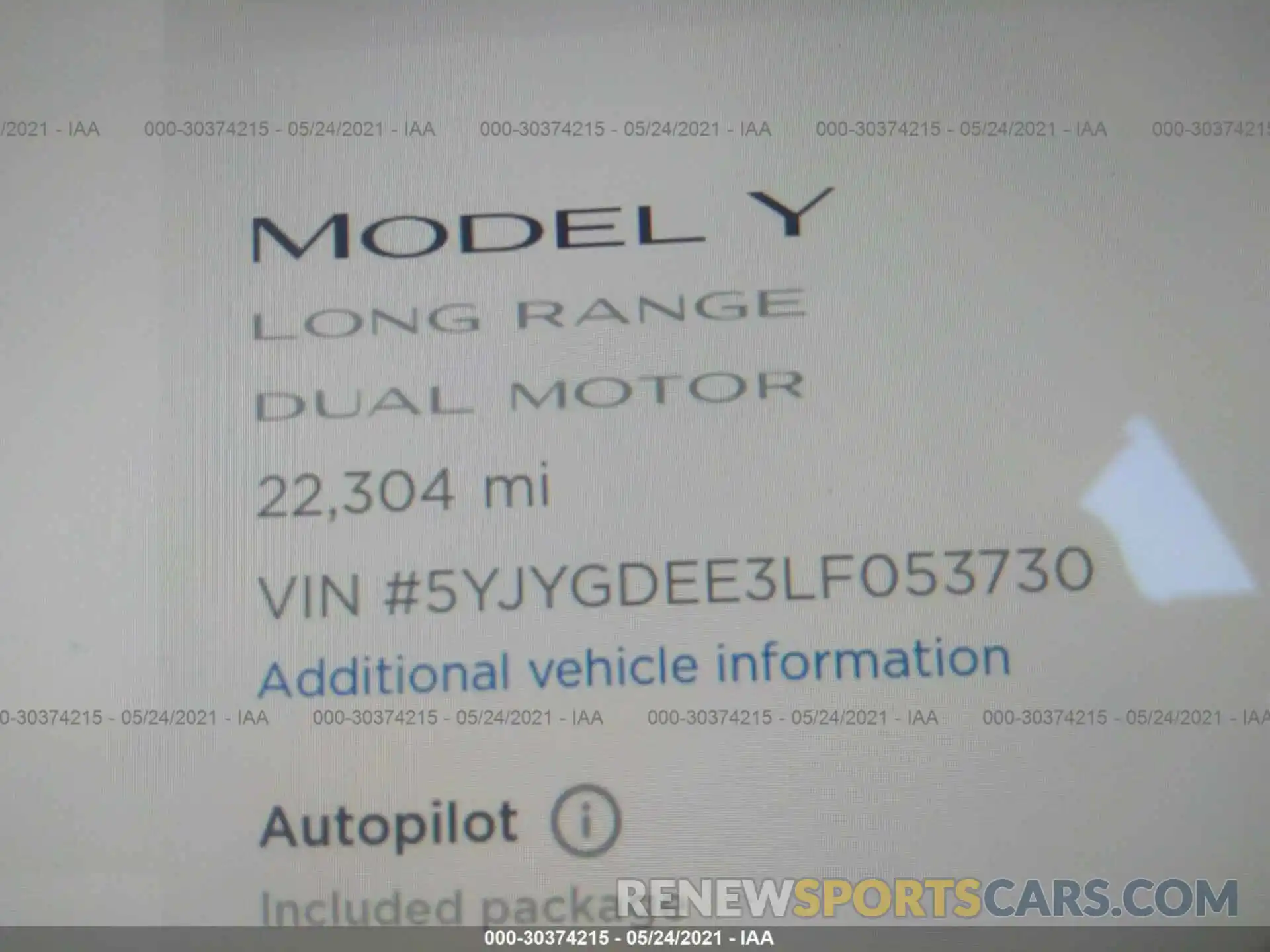 7 Photograph of a damaged car 5YJYGDEE3LF053730 TESLA MODEL Y 2020