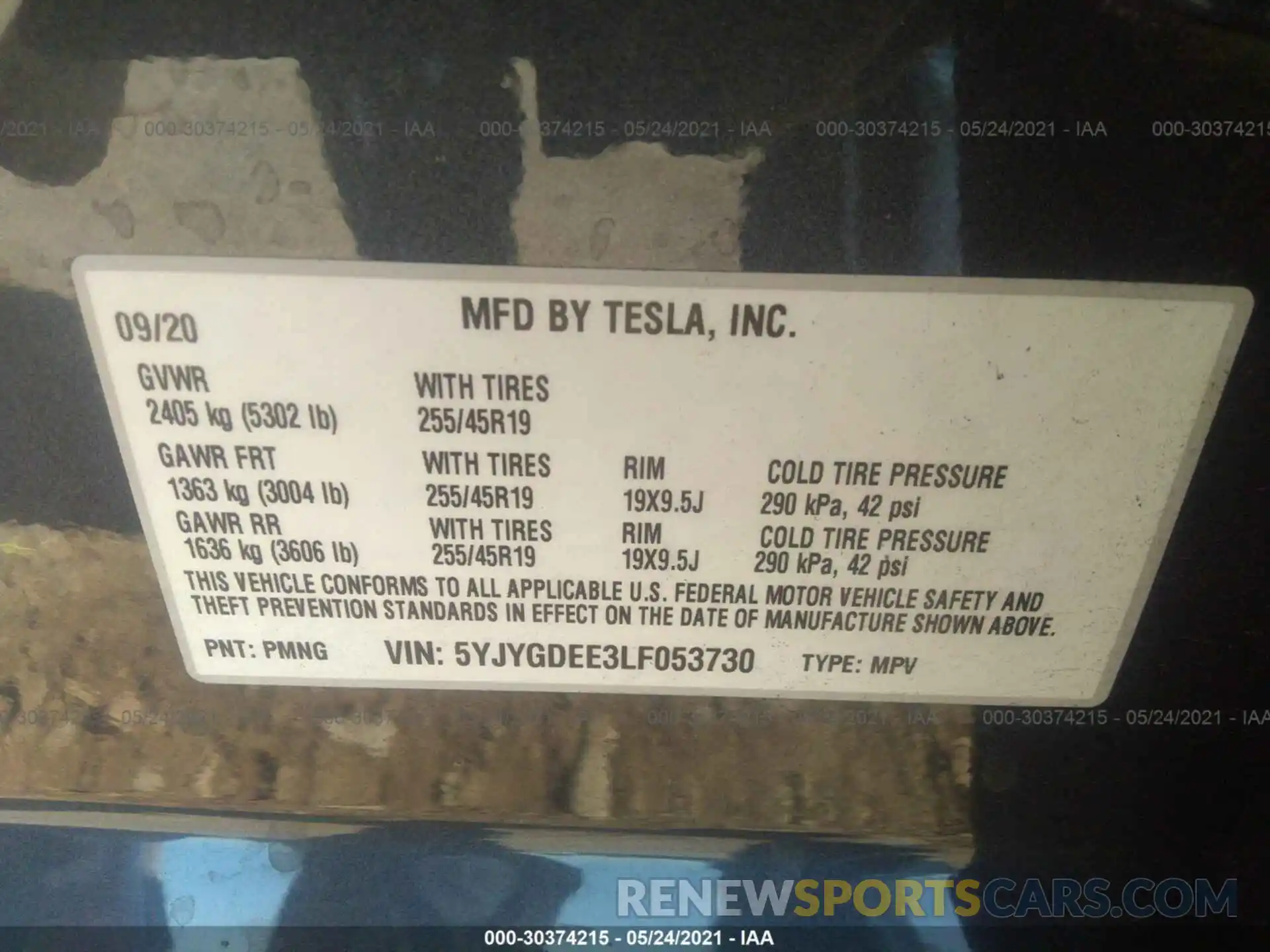 9 Photograph of a damaged car 5YJYGDEE3LF053730 TESLA MODEL Y 2020