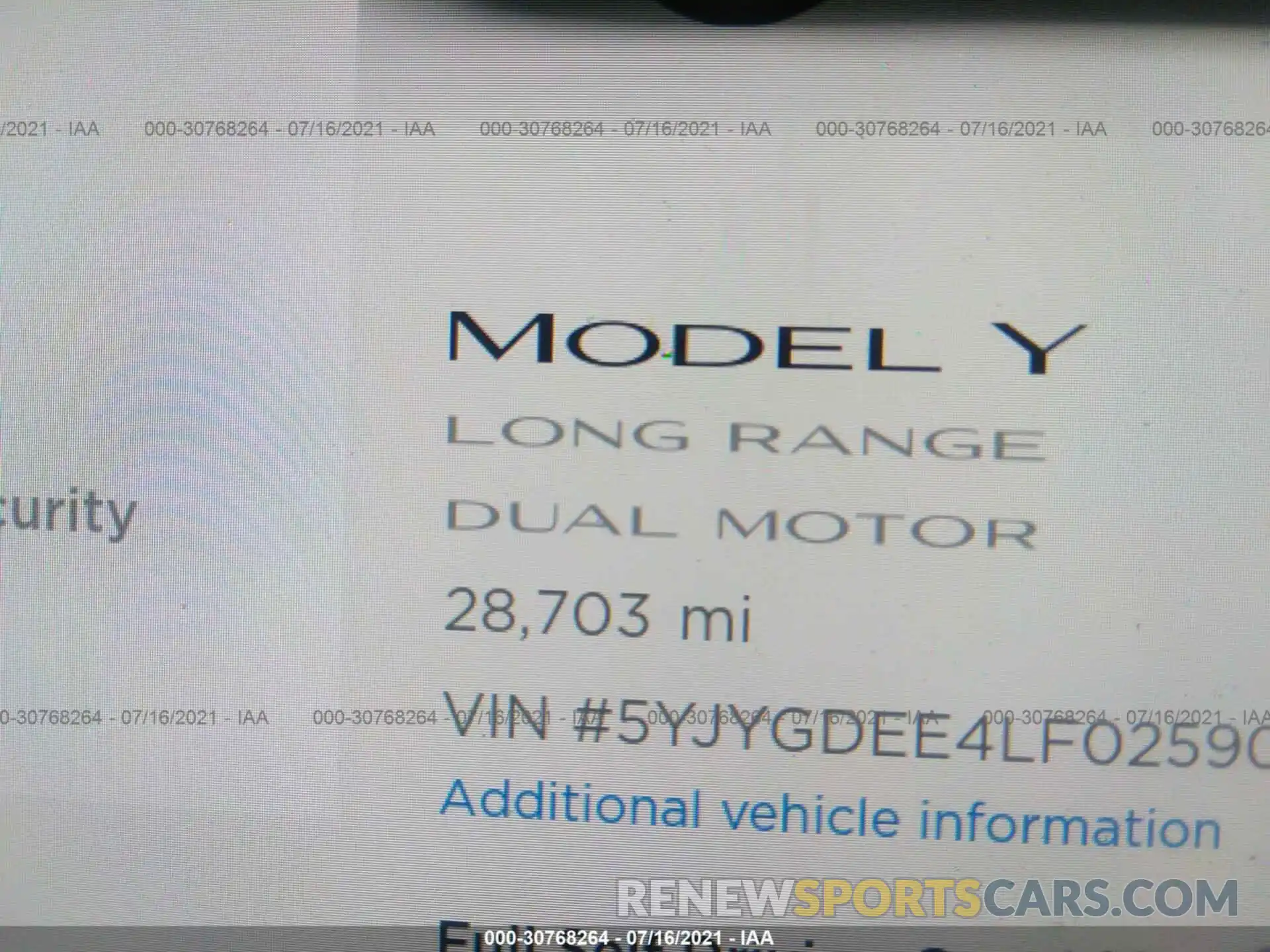 7 Photograph of a damaged car 5YJYGDEE4LF025905 TESLA MODEL Y 2020