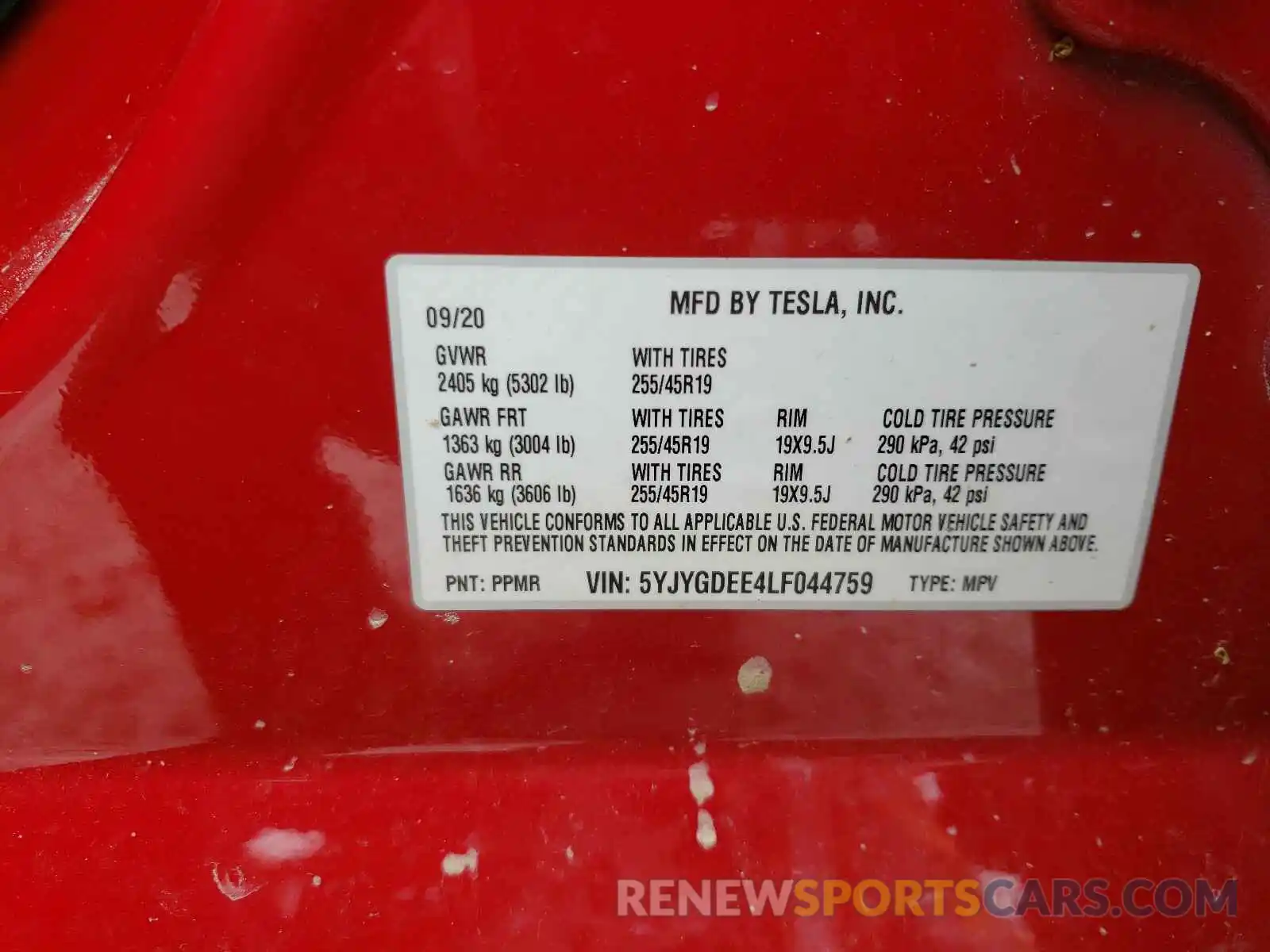 10 Photograph of a damaged car 5YJYGDEE4LF044759 TESLA MODEL Y 2020