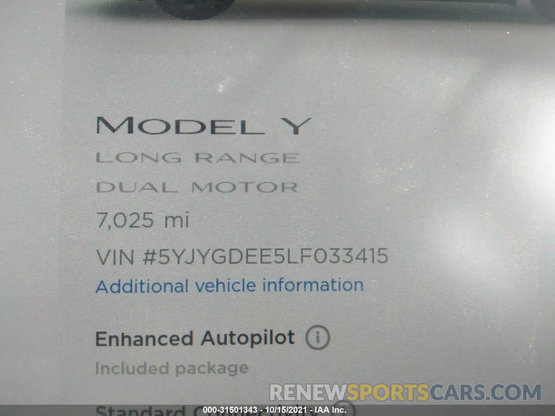 7 Photograph of a damaged car 5YJYGDEE5LF033415 TESLA MODEL Y 2020