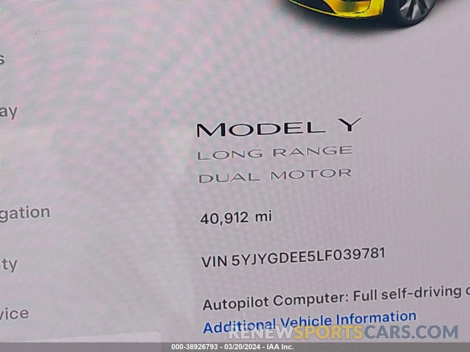 14 Photograph of a damaged car 5YJYGDEE5LF039781 TESLA MODEL Y 2020