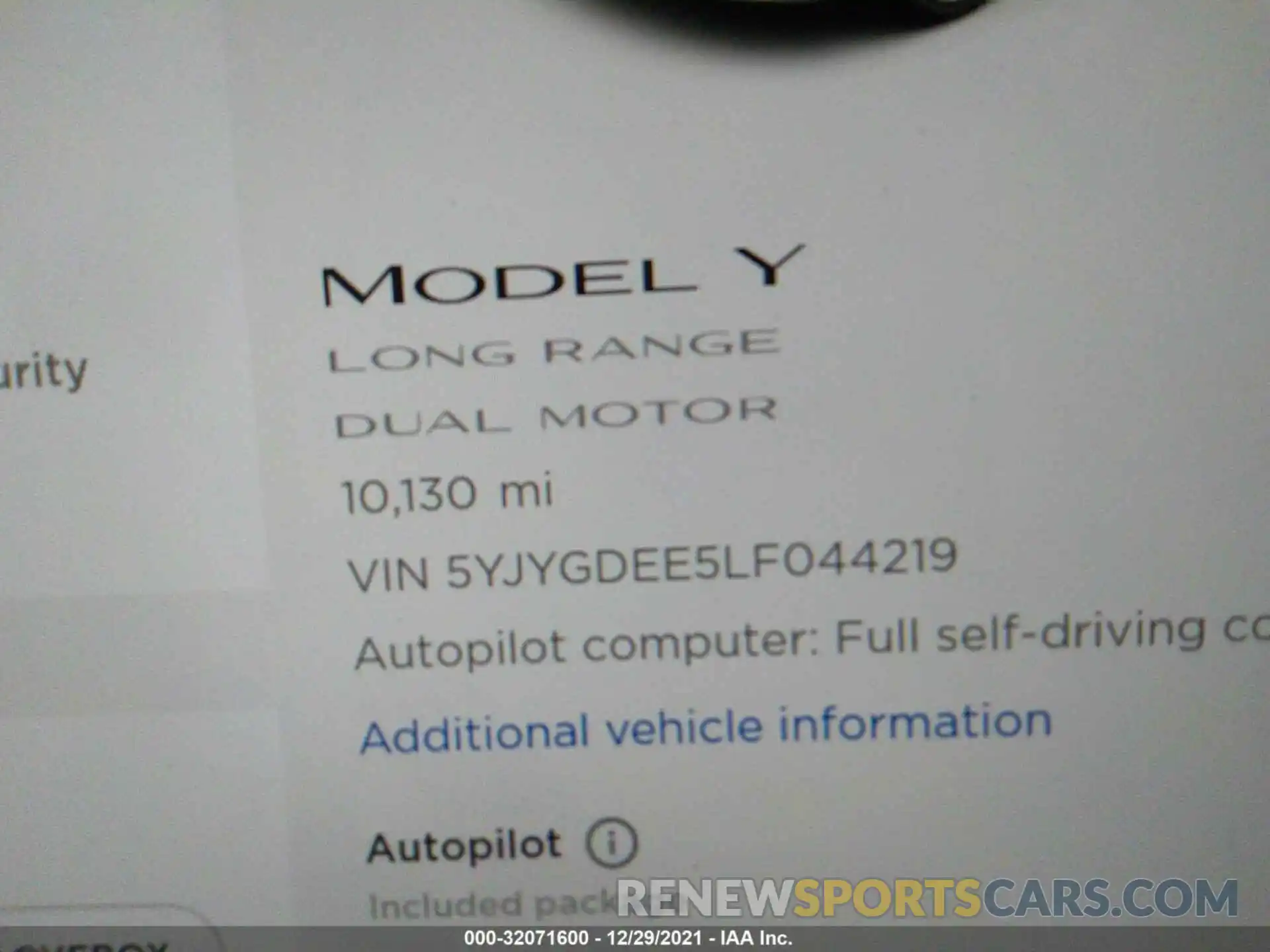 7 Photograph of a damaged car 5YJYGDEE5LF044219 TESLA MODEL Y 2020