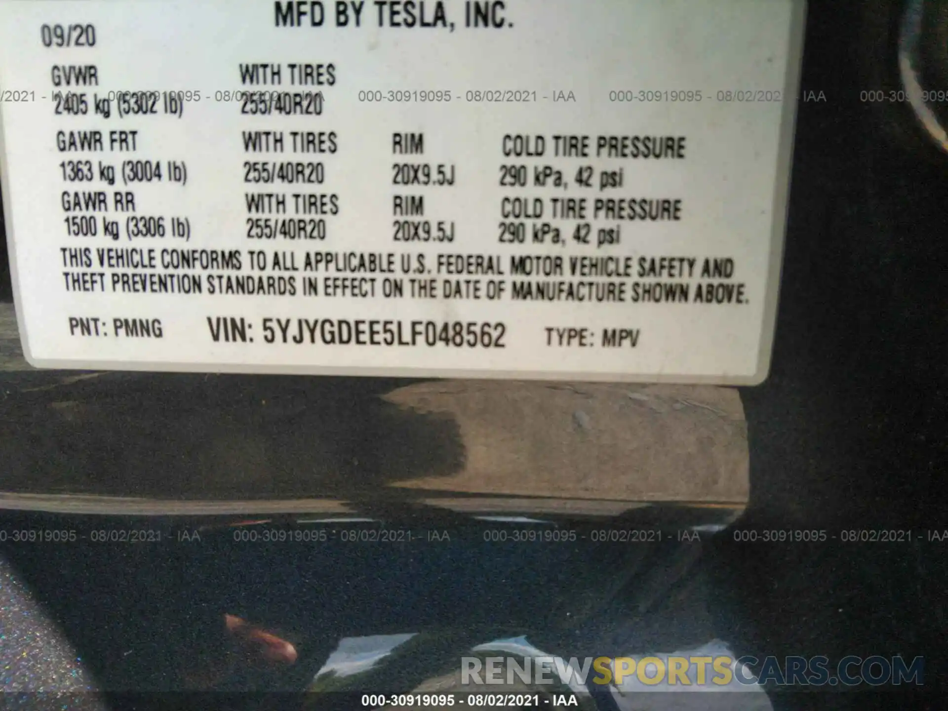 9 Photograph of a damaged car 5YJYGDEE5LF048562 TESLA MODEL Y 2020