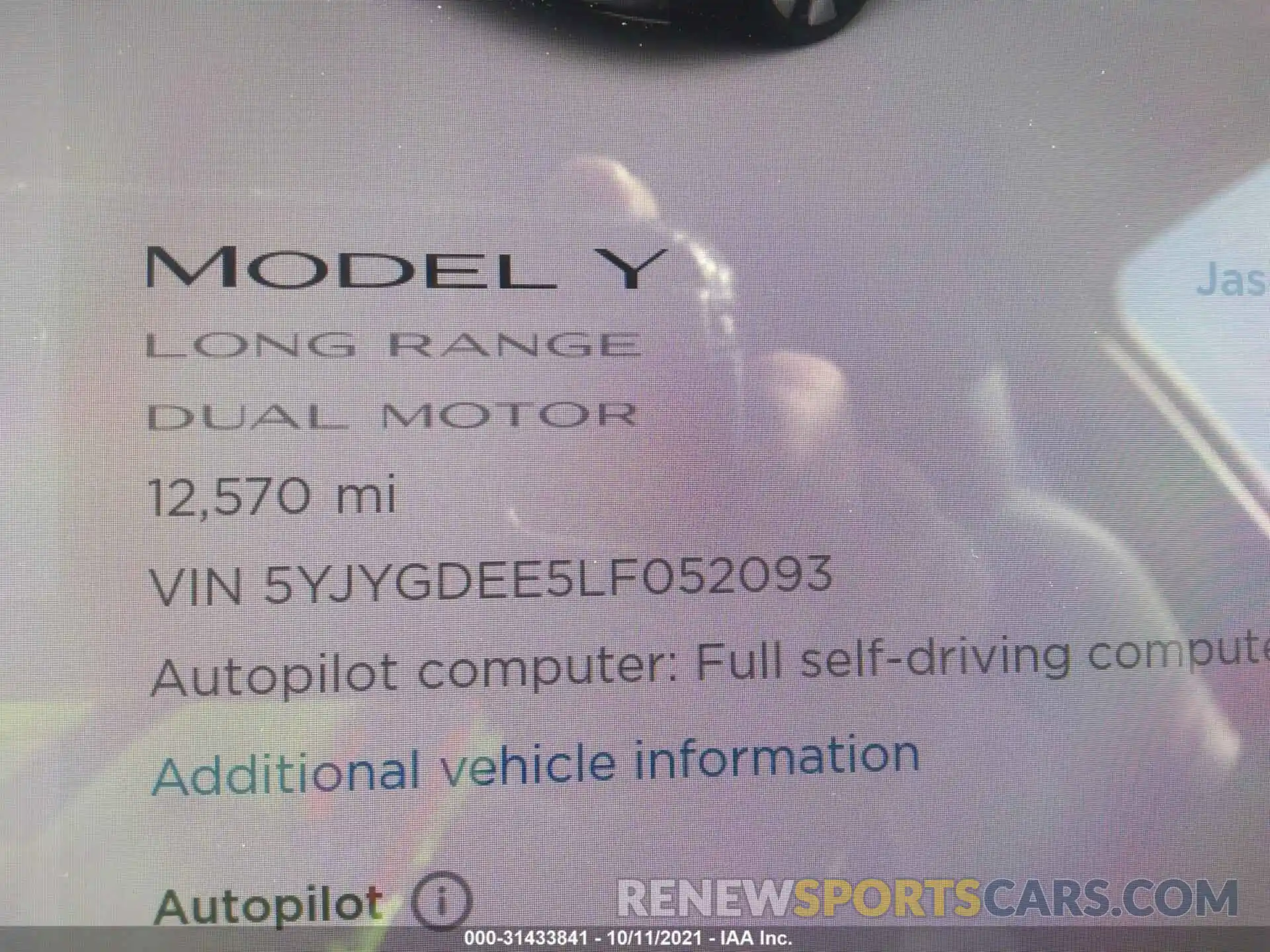 7 Photograph of a damaged car 5YJYGDEE5LF052093 TESLA MODEL Y 2020