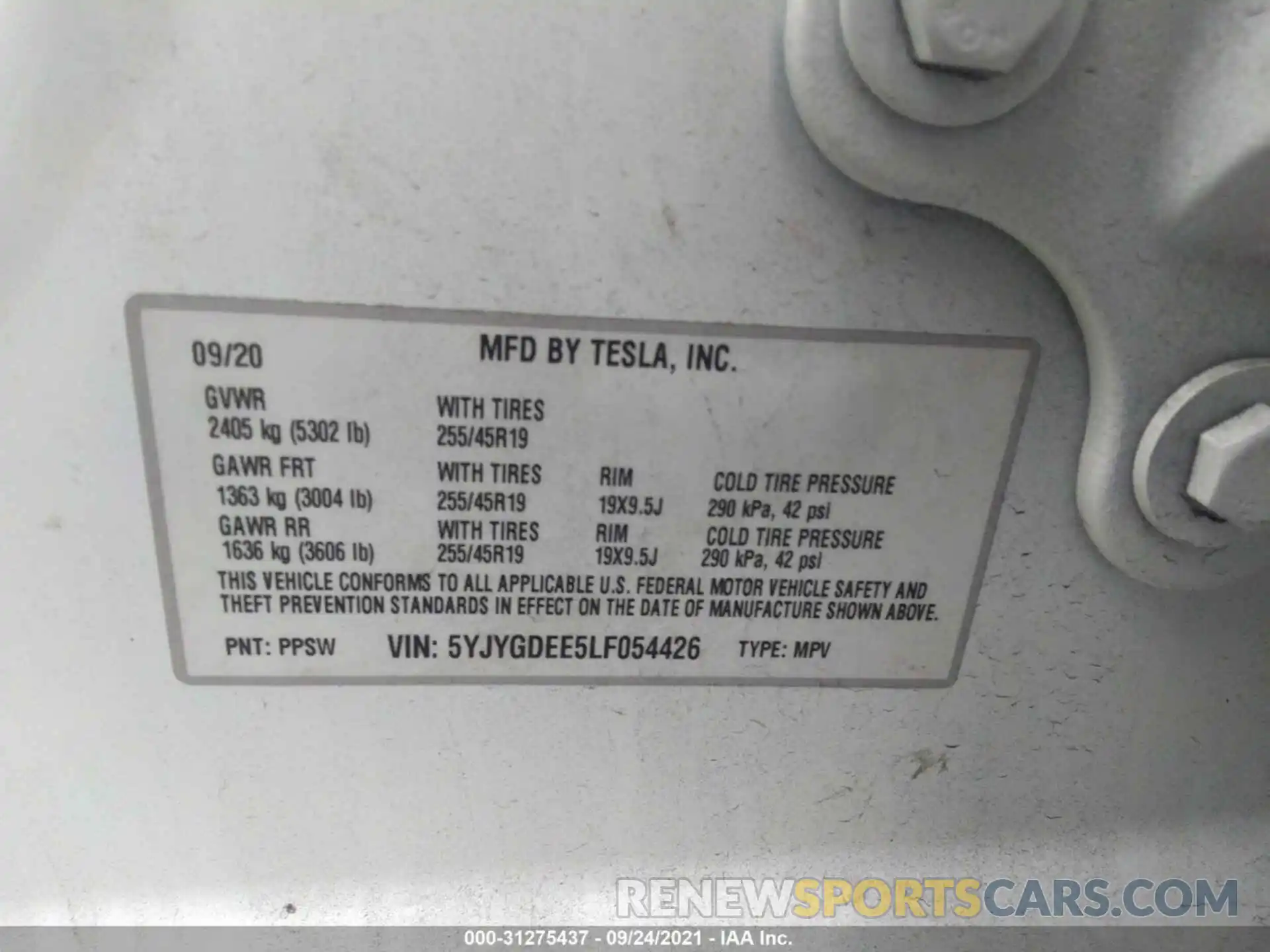 9 Photograph of a damaged car 5YJYGDEE5LF054426 TESLA MODEL Y 2020