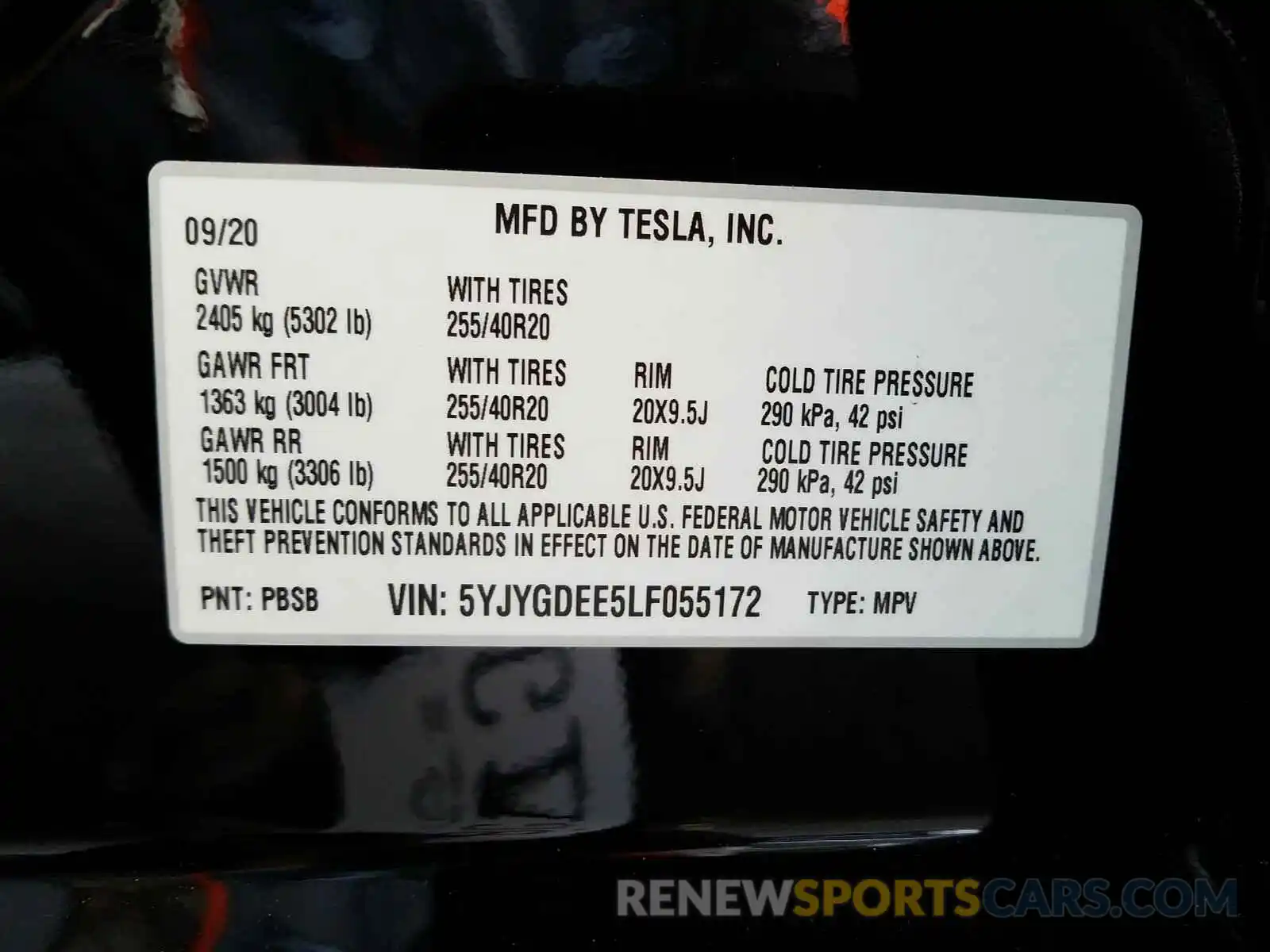 10 Photograph of a damaged car 5YJYGDEE5LF055172 TESLA MODEL Y 2020