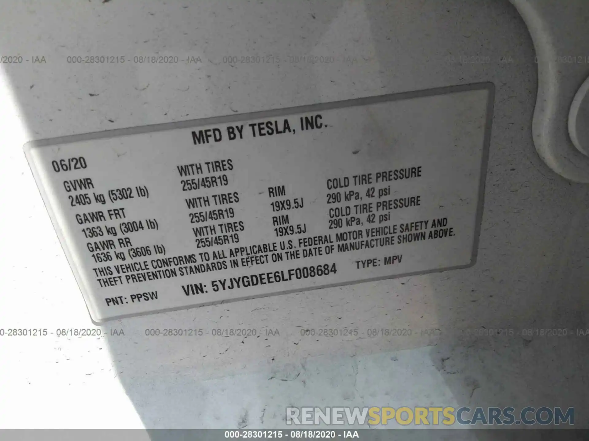 9 Photograph of a damaged car 5YJYGDEE6LF008684 TESLA MODEL Y 2020