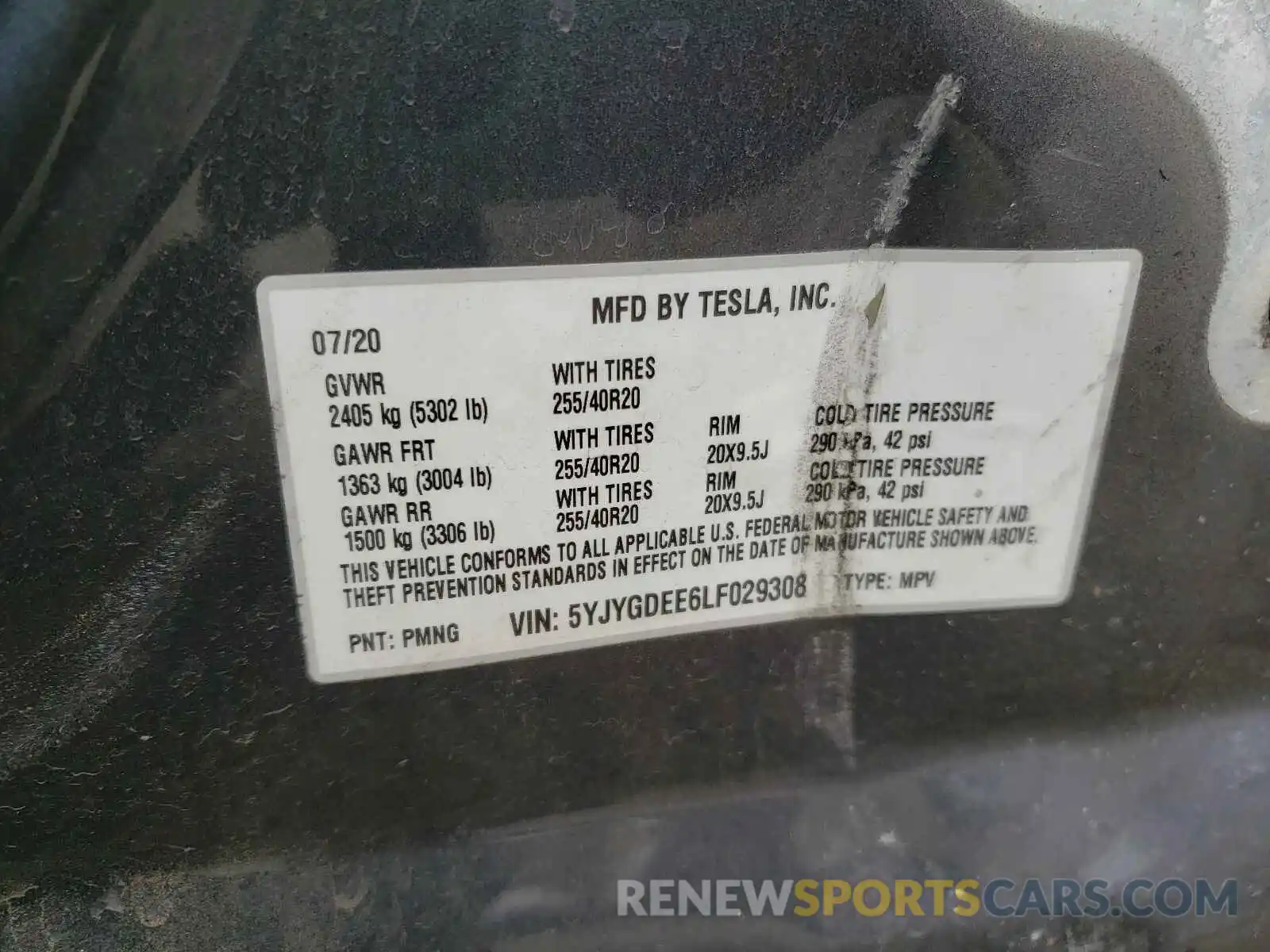 10 Фотография поврежденного автомобиля 5YJYGDEE6LF029308 TESLA MODEL Y 2020