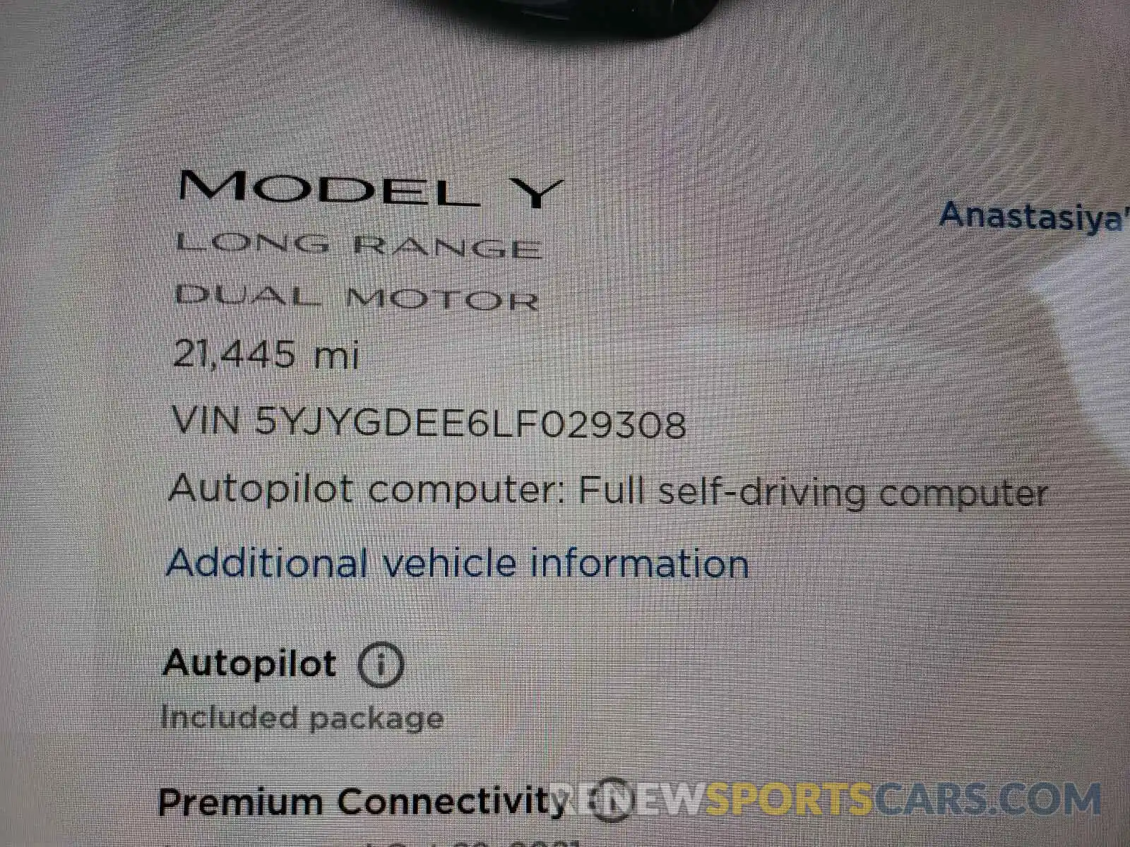 8 Фотография поврежденного автомобиля 5YJYGDEE6LF029308 TESLA MODEL Y 2020