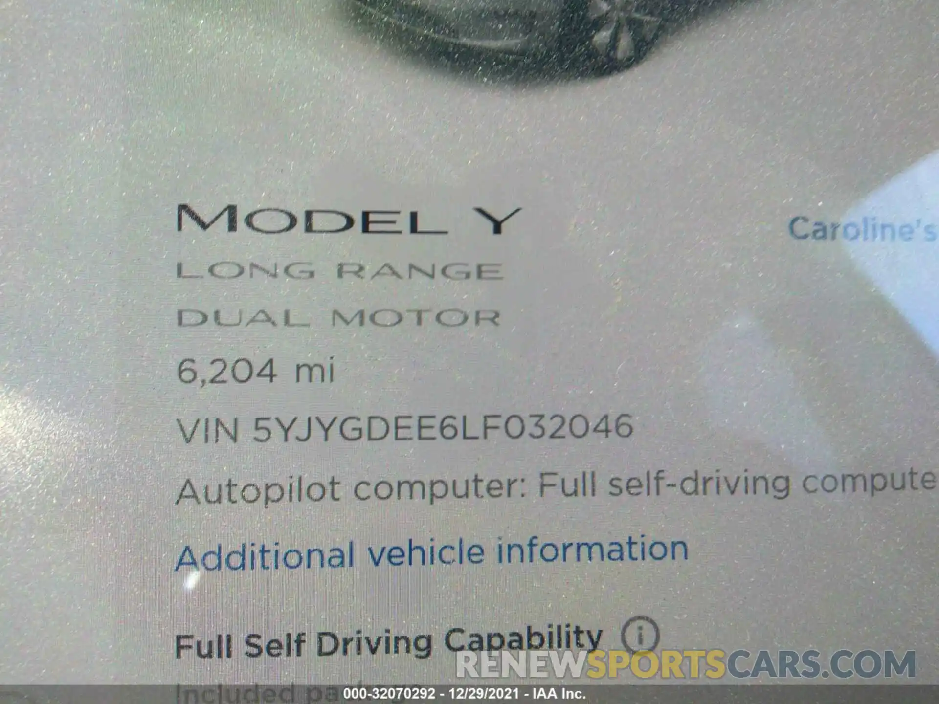 7 Фотография поврежденного автомобиля 5YJYGDEE6LF032046 TESLA MODEL Y 2020