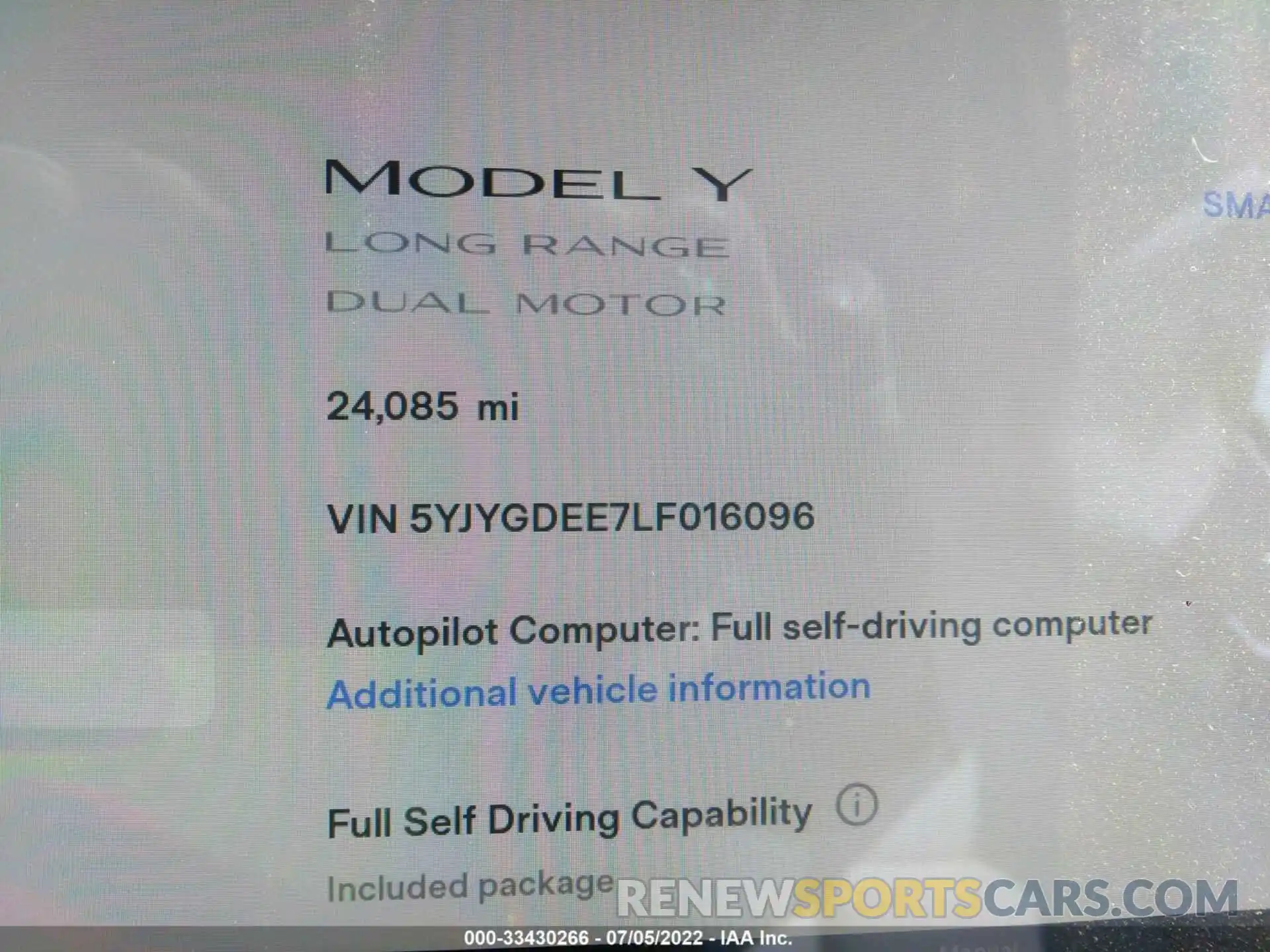 7 Фотография поврежденного автомобиля 5YJYGDEE7LF016096 TESLA MODEL Y 2020