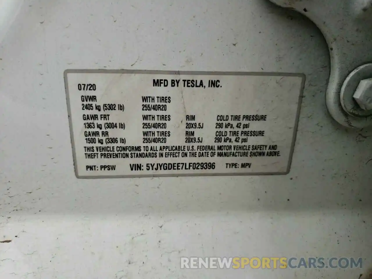 10 Photograph of a damaged car 5YJYGDEE7LF029396 TESLA MODEL Y 2020