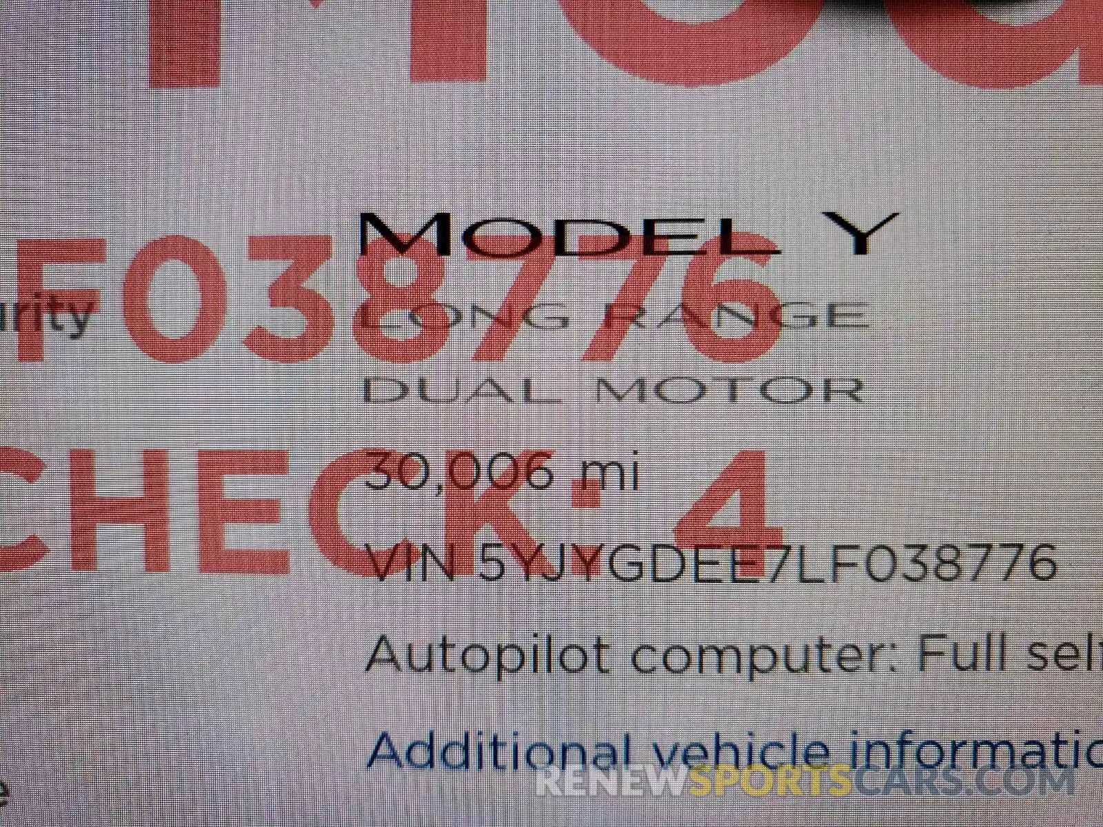 8 Фотография поврежденного автомобиля 5YJYGDEE7LF038776 TESLA MODEL Y 2020