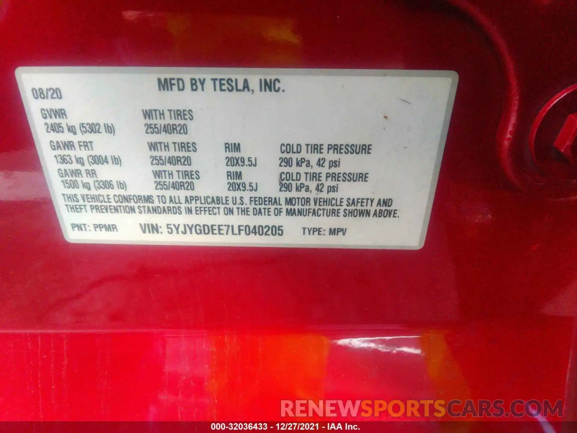 9 Photograph of a damaged car 5YJYGDEE7LF040205 TESLA MODEL Y 2020