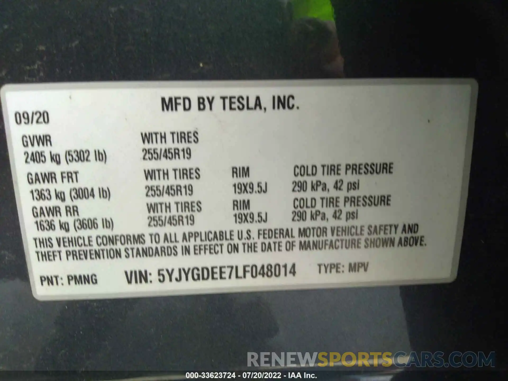 9 Фотография поврежденного автомобиля 5YJYGDEE7LF048014 TESLA MODEL Y 2020