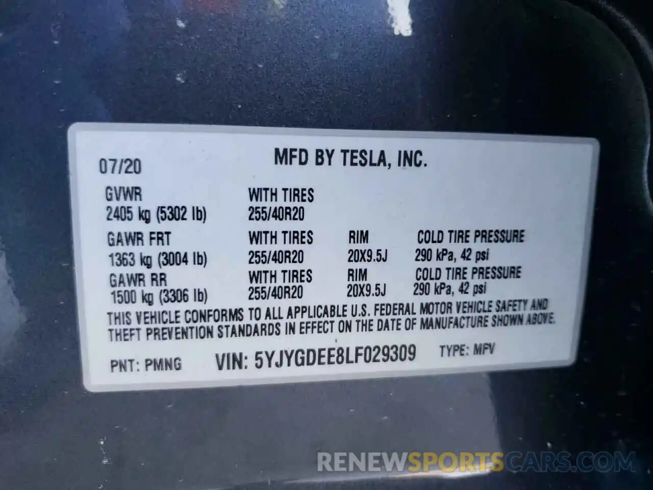 10 Photograph of a damaged car 5YJYGDEE8LF029309 TESLA MODEL Y 2020