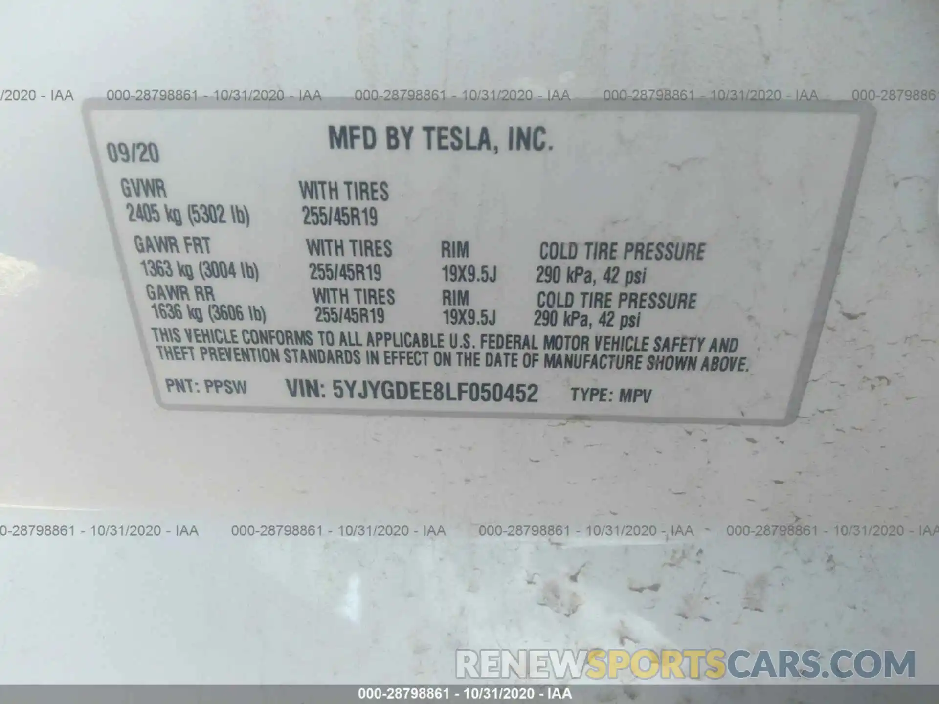 9 Photograph of a damaged car 5YJYGDEE8LF050452 TESLA MODEL Y 2020