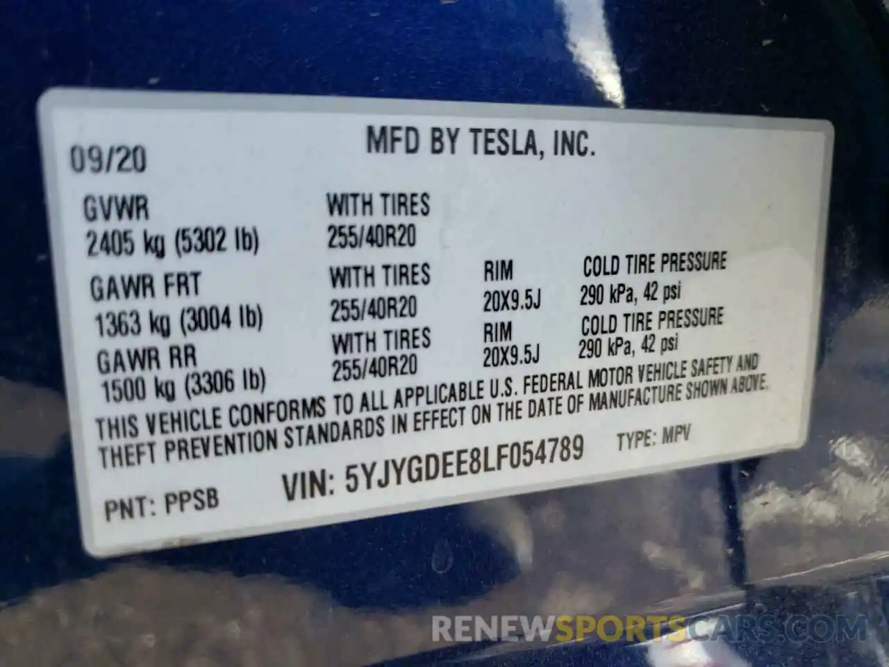 10 Photograph of a damaged car 5YJYGDEE8LF054789 TESLA MODEL Y 2020