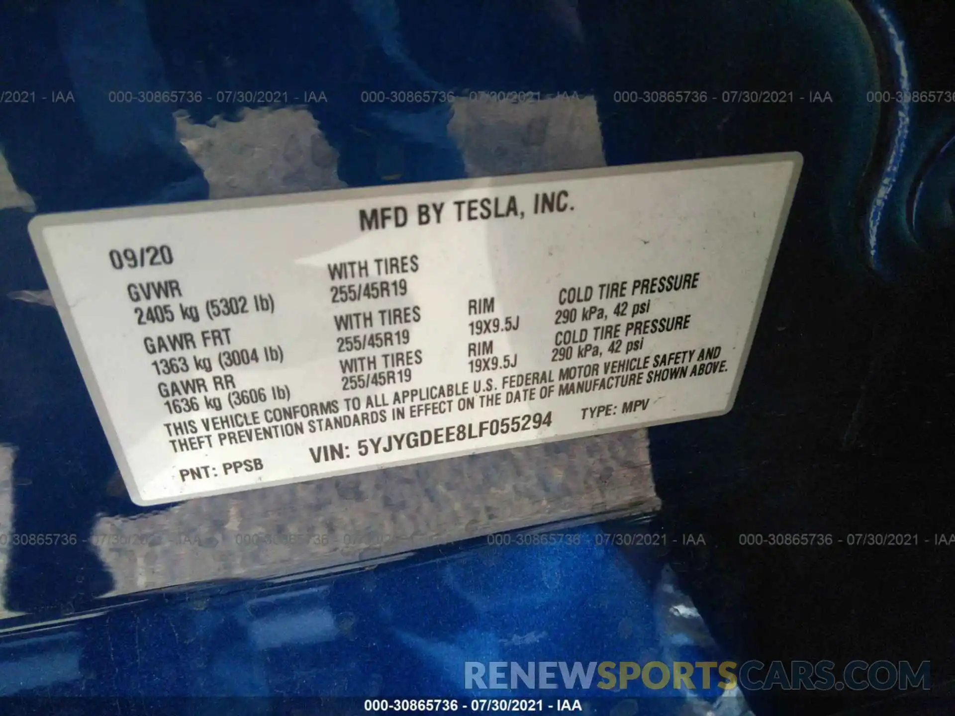 9 Photograph of a damaged car 5YJYGDEE8LF055294 TESLA MODEL Y 2020