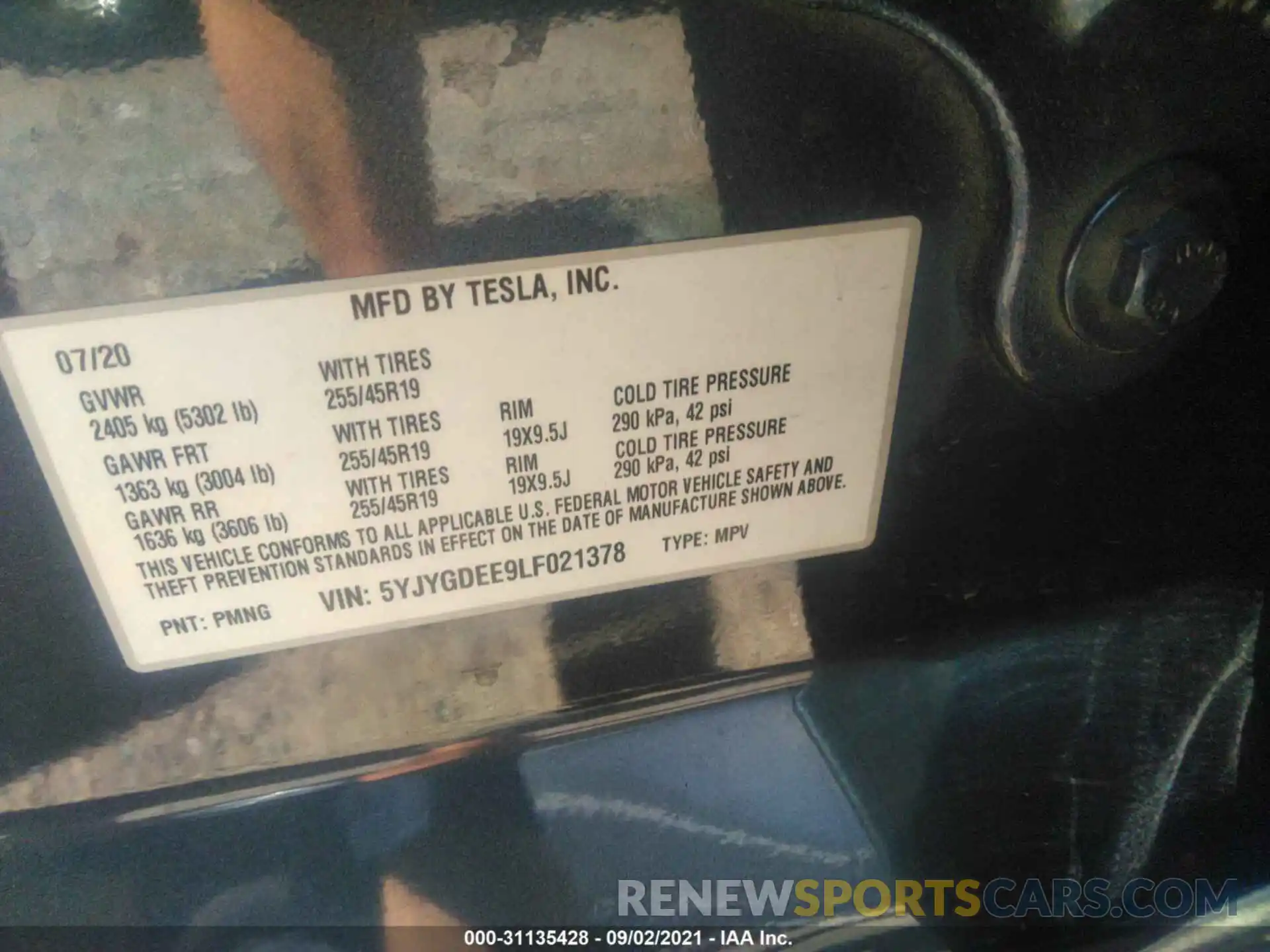 9 Photograph of a damaged car 5YJYGDEE9LF021378 TESLA MODEL Y 2020