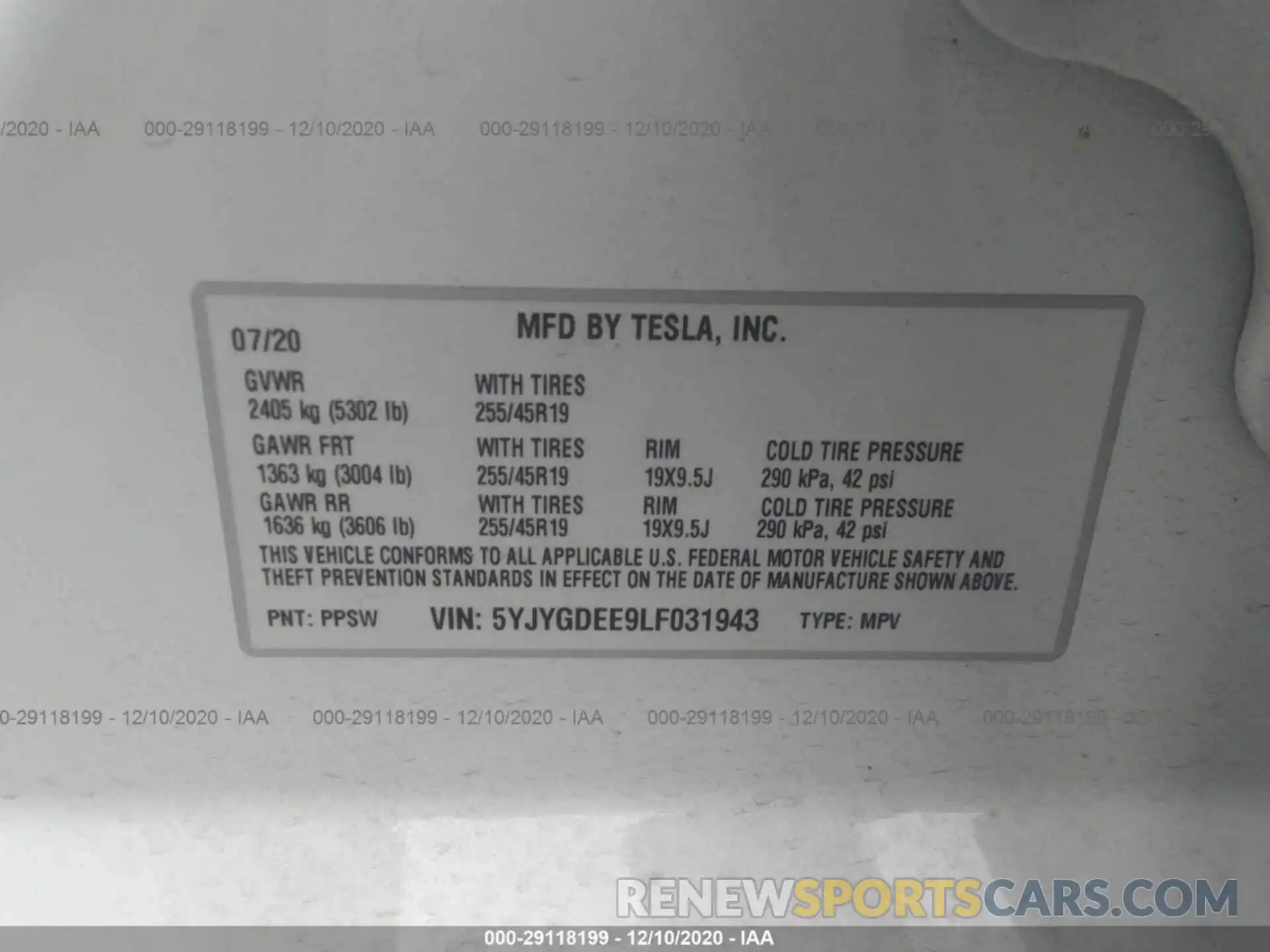 9 Photograph of a damaged car 5YJYGDEE9LF031943 TESLA MODEL Y 2020