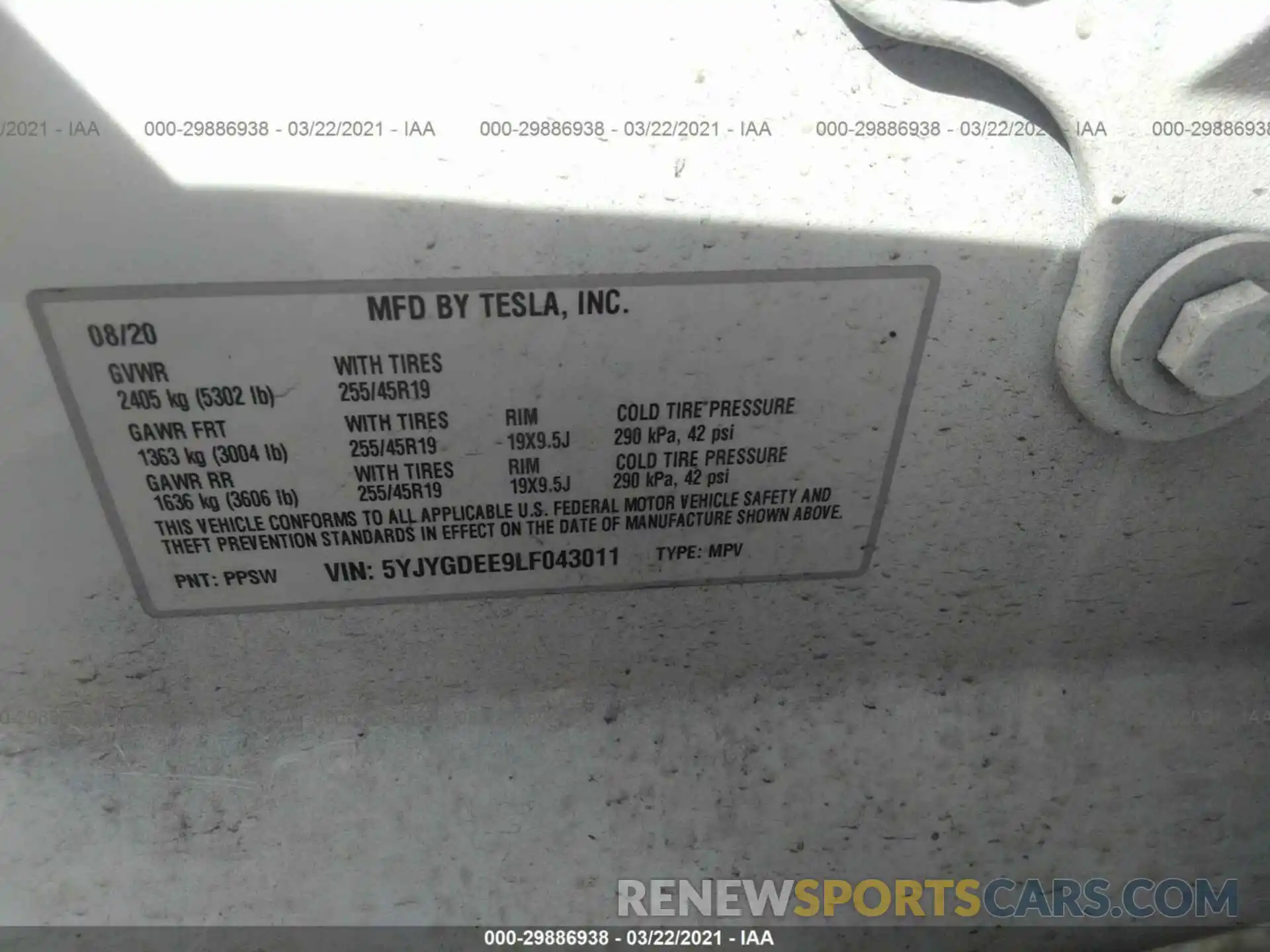 9 Photograph of a damaged car 5YJYGDEE9LF043011 TESLA MODEL Y 2020