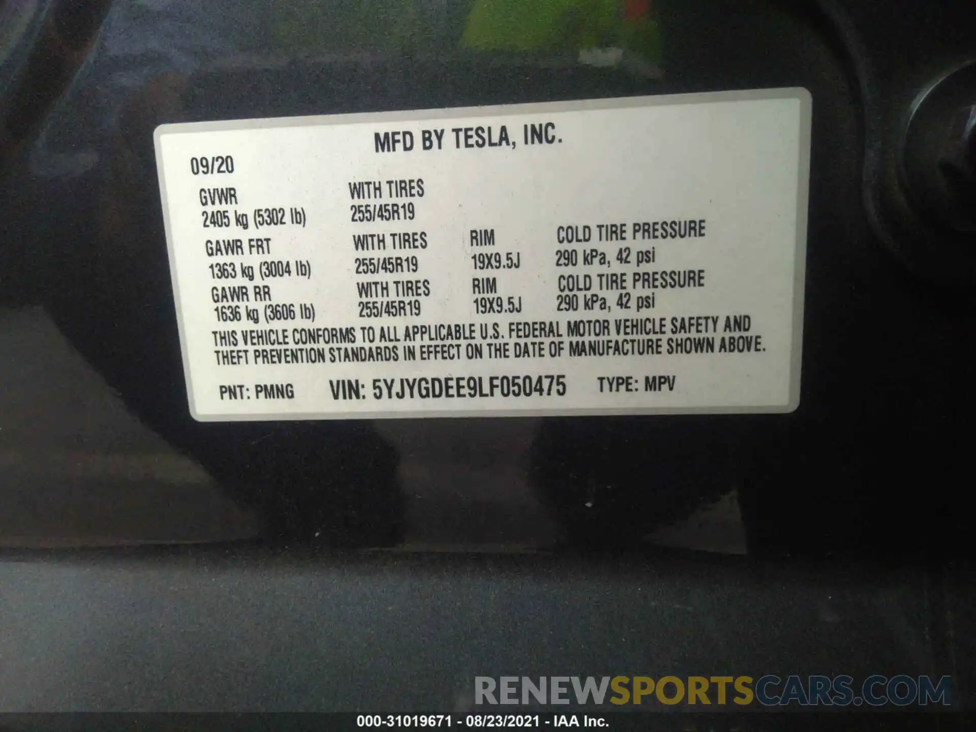 9 Photograph of a damaged car 5YJYGDEE9LF050475 TESLA MODEL Y 2020