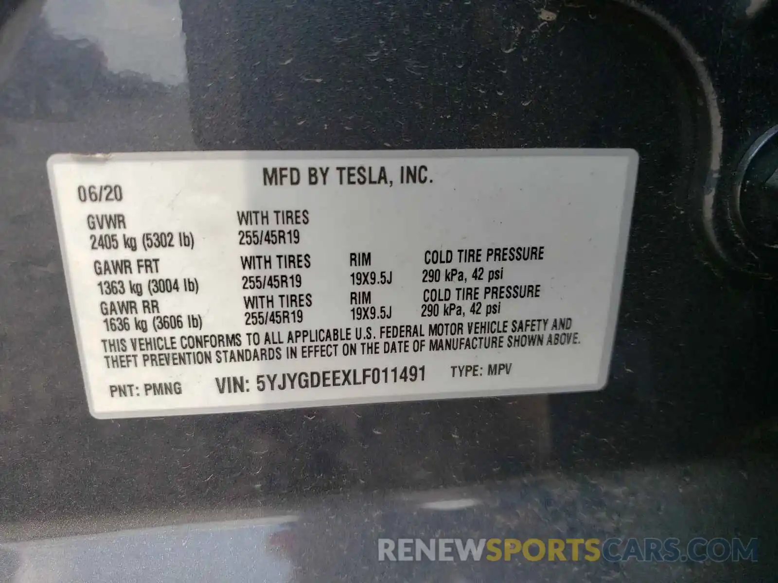 10 Photograph of a damaged car 5YJYGDEEXLF011491 TESLA MODEL Y 2020