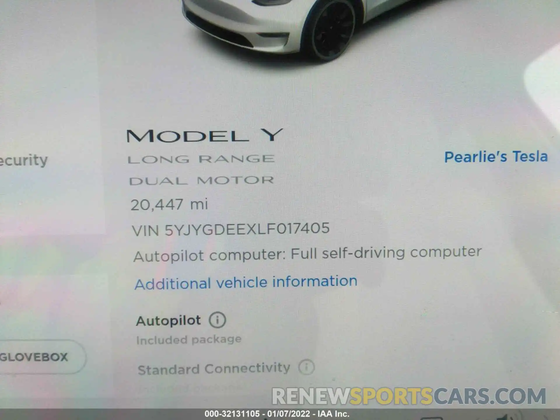 7 Photograph of a damaged car 5YJYGDEEXLF017405 TESLA MODEL Y 2020