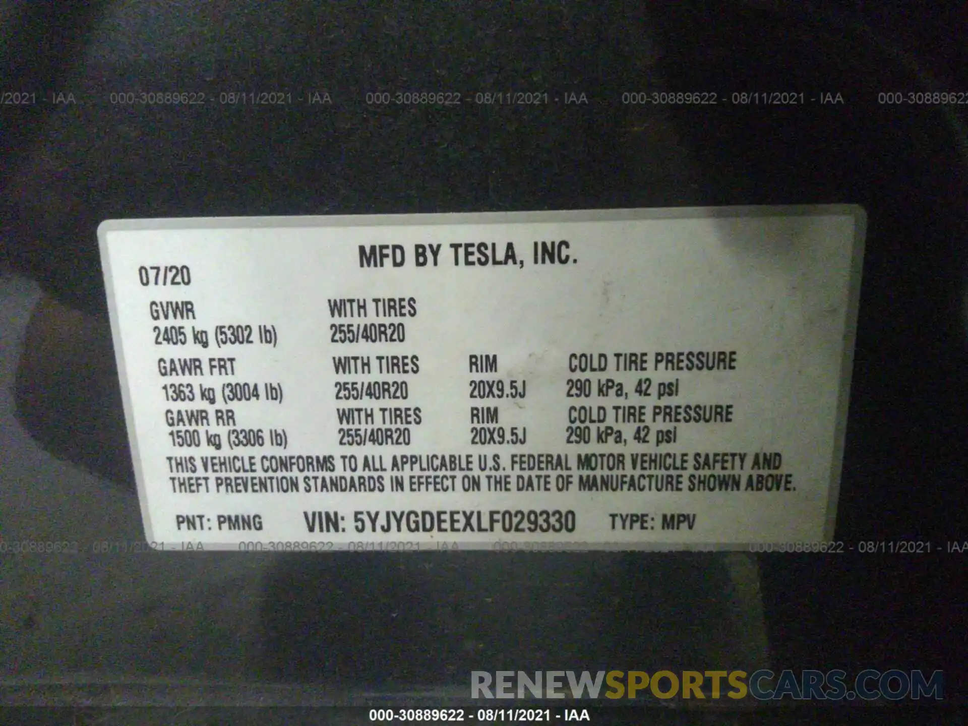 9 Photograph of a damaged car 5YJYGDEEXLF029330 TESLA MODEL Y 2020