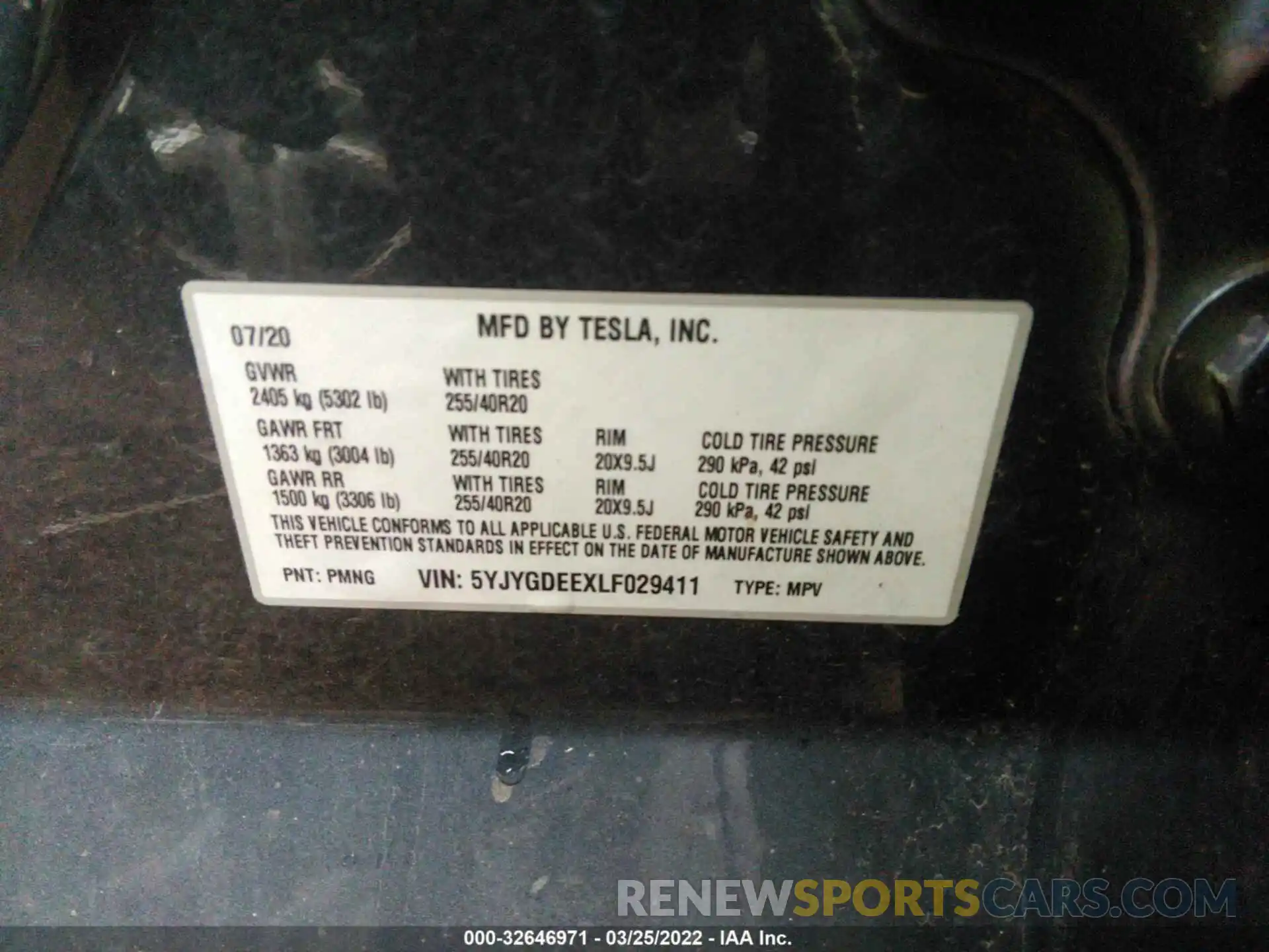 9 Фотография поврежденного автомобиля 5YJYGDEEXLF029411 TESLA MODEL Y 2020