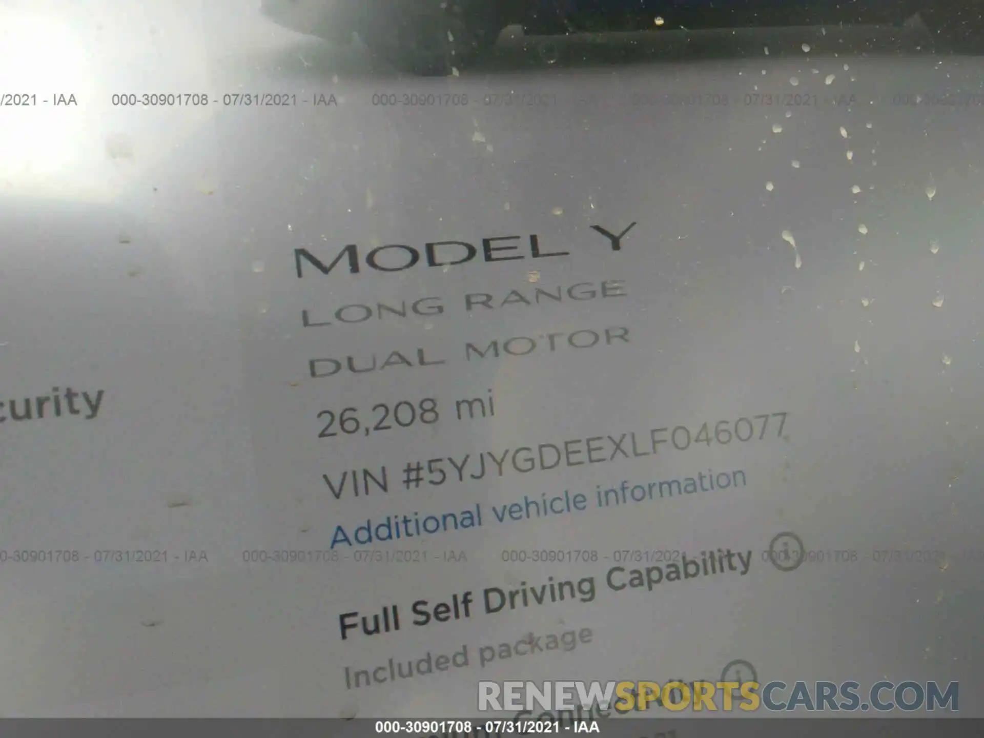 7 Photograph of a damaged car 5YJYGDEEXLF046077 TESLA MODEL Y 2020