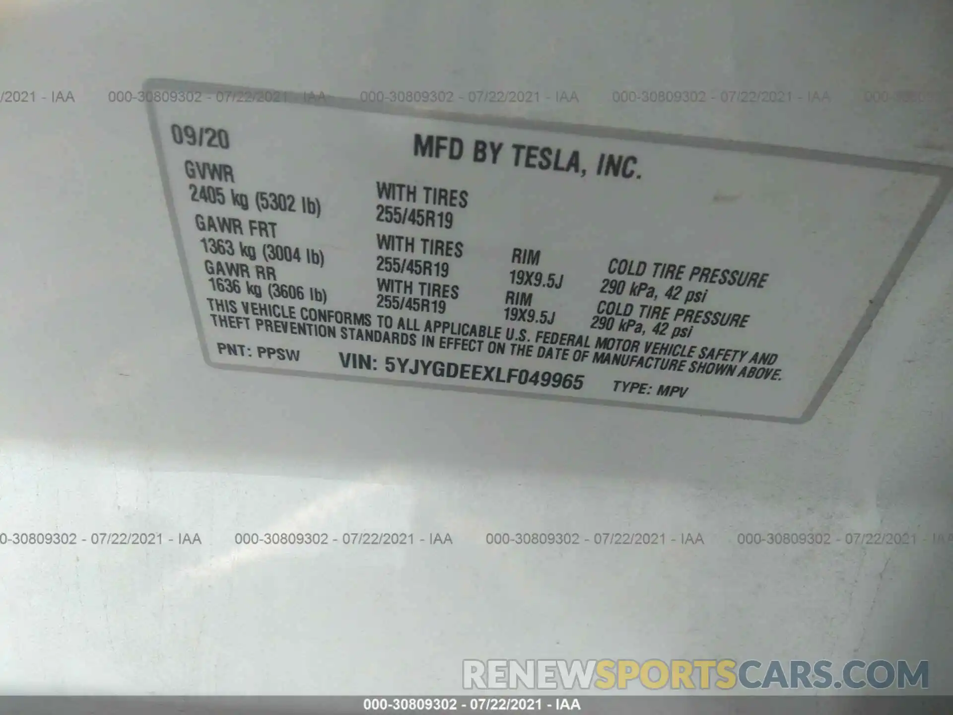 9 Photograph of a damaged car 5YJYGDEEXLF049965 TESLA MODEL Y 2020