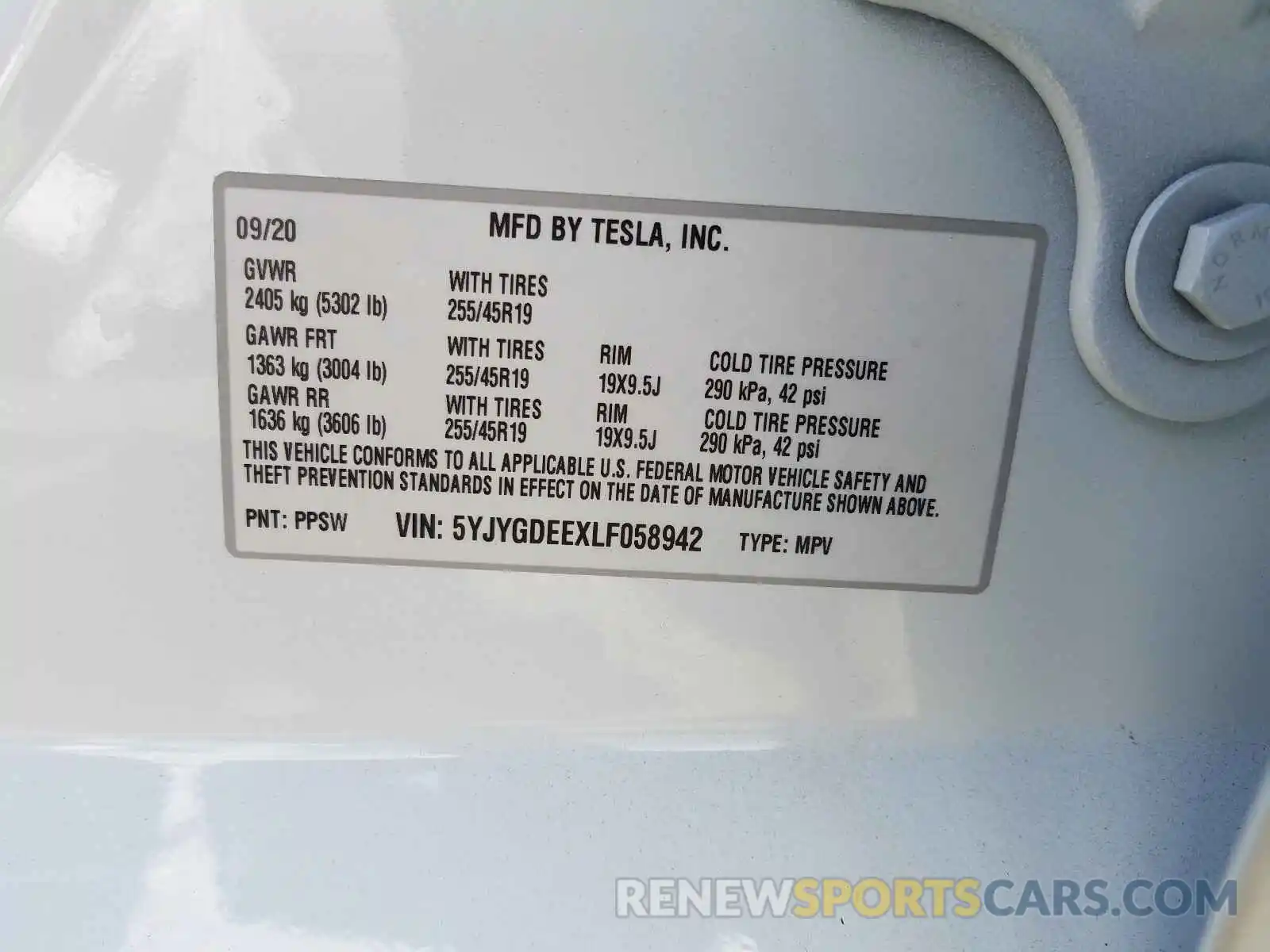 10 Photograph of a damaged car 5YJYGDEEXLF058942 TESLA MODEL Y 2020