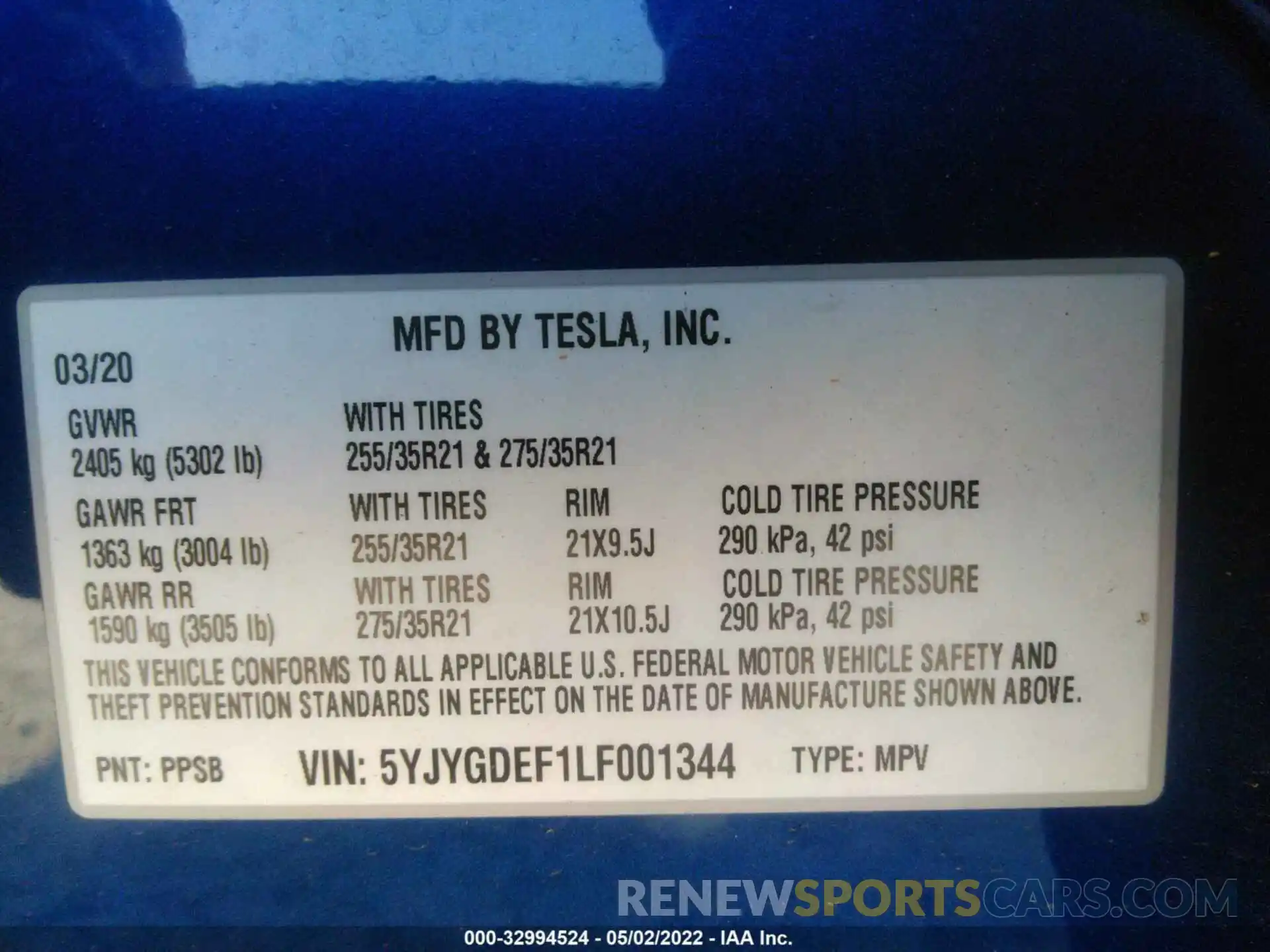 9 Photograph of a damaged car 5YJYGDEF1LF001344 TESLA MODEL Y 2020