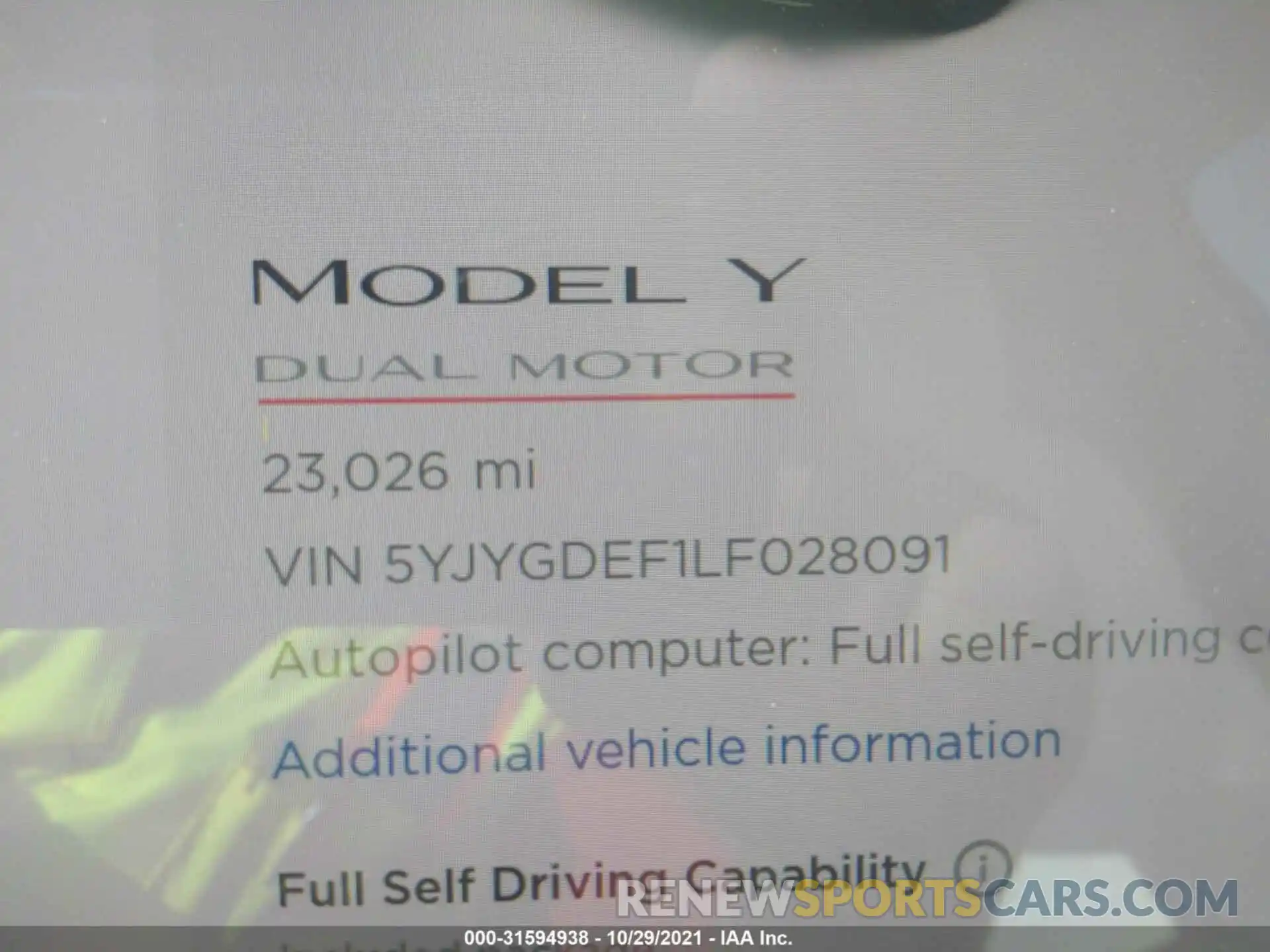 7 Photograph of a damaged car 5YJYGDEF1LF028091 TESLA MODEL Y 2020