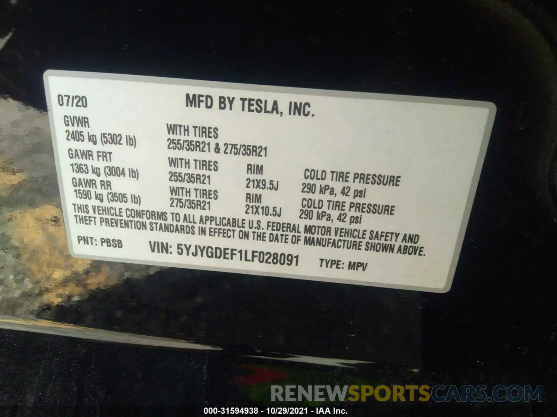 9 Photograph of a damaged car 5YJYGDEF1LF028091 TESLA MODEL Y 2020