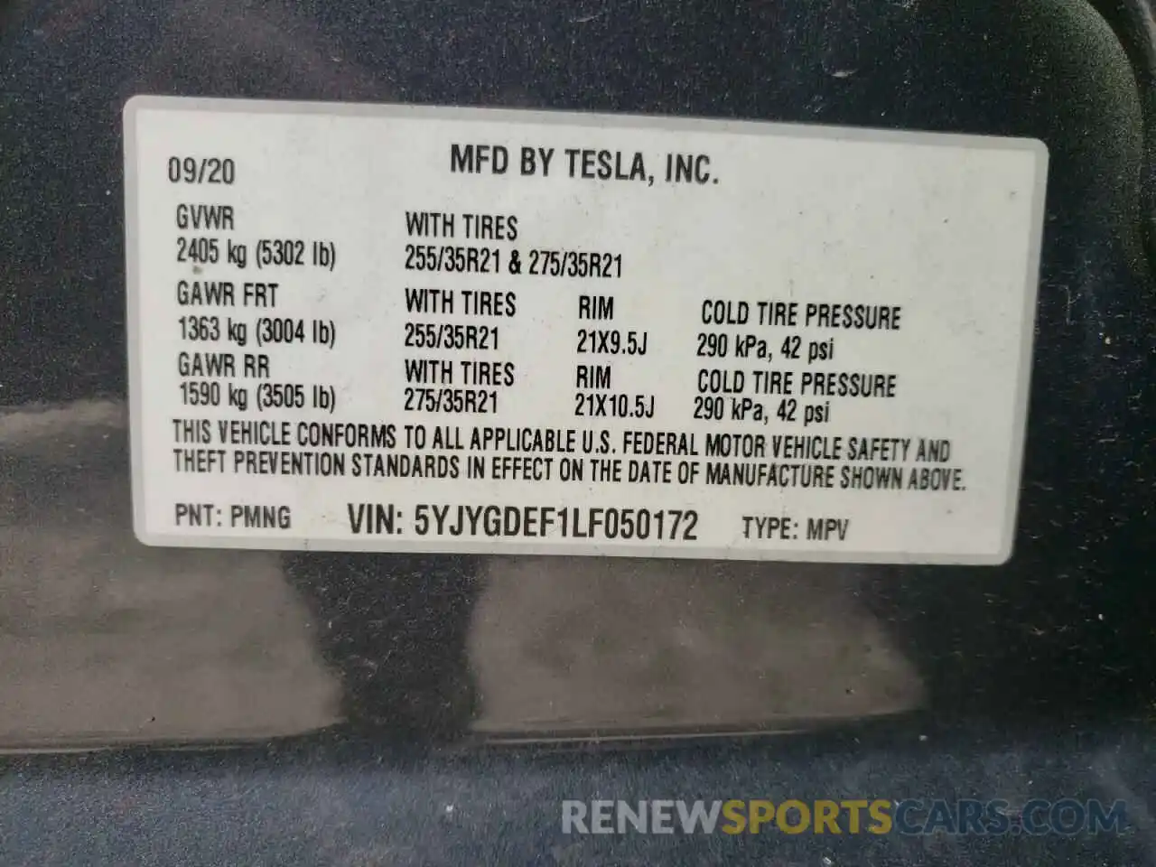 12 Photograph of a damaged car 5YJYGDEF1LF050172 TESLA MODEL Y 2020