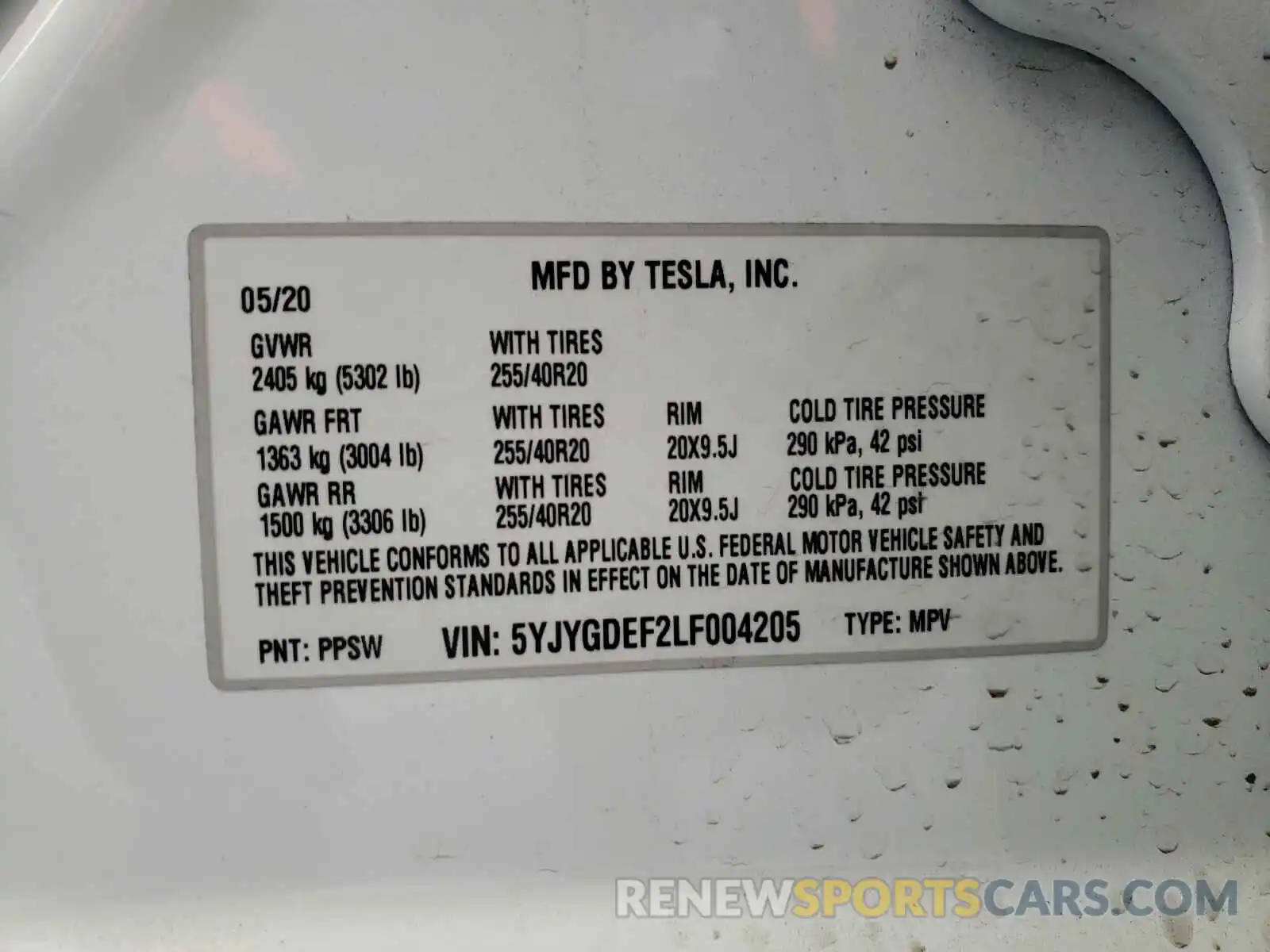 10 Photograph of a damaged car 5YJYGDEF2LF004205 TESLA MODEL Y 2020