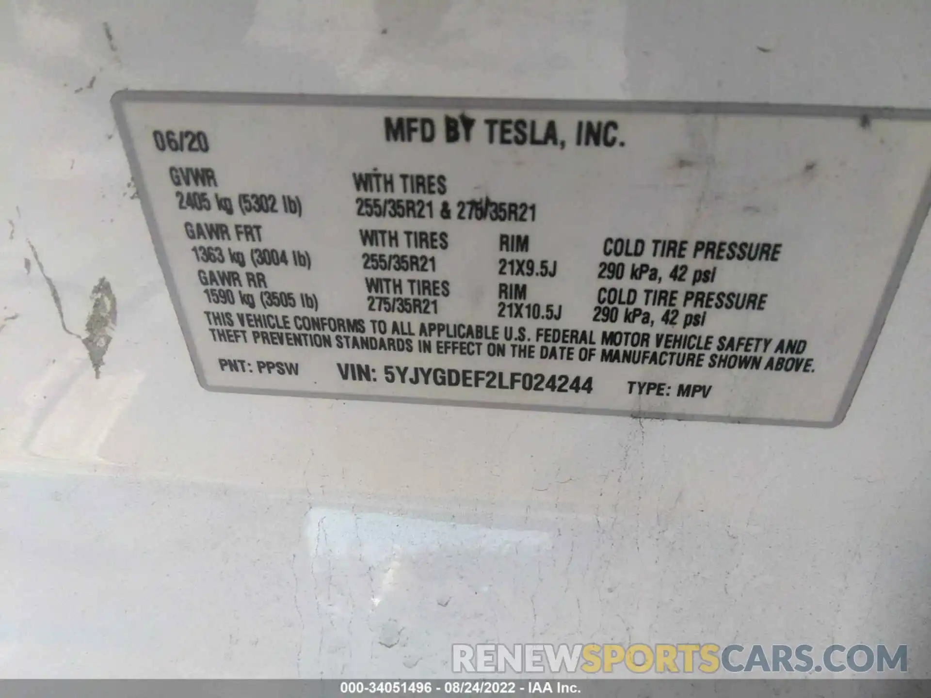 9 Photograph of a damaged car 5YJYGDEF2LF024244 TESLA MODEL Y 2020