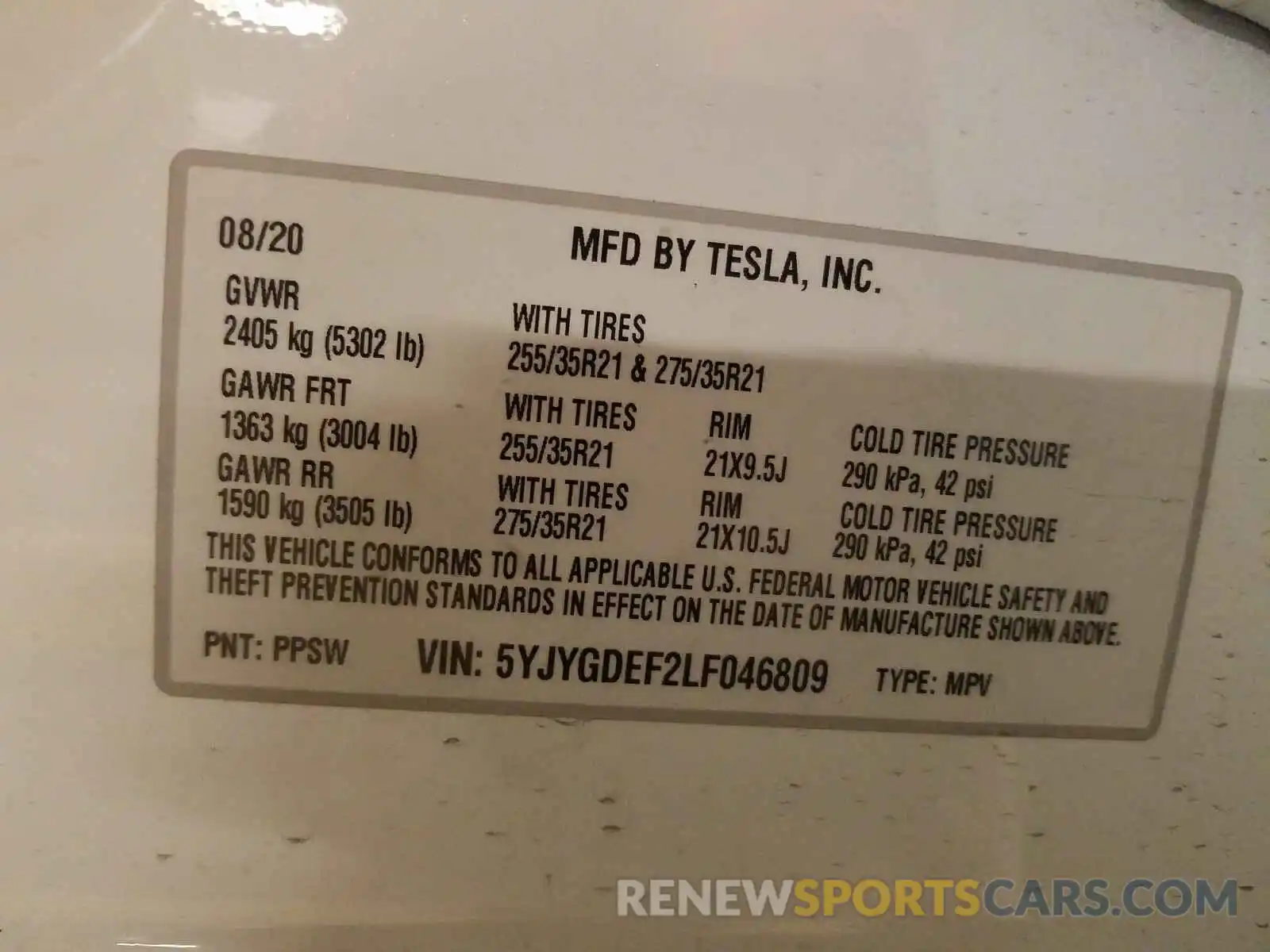 10 Photograph of a damaged car 5YJYGDEF2LF046809 TESLA MODEL Y 2020