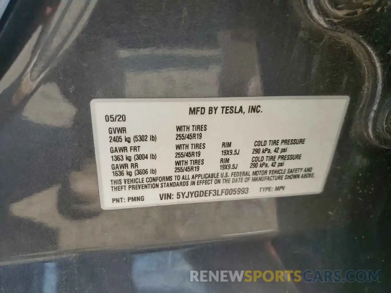 10 Photograph of a damaged car 5YJYGDEF3LF005993 TESLA MODEL Y 2020