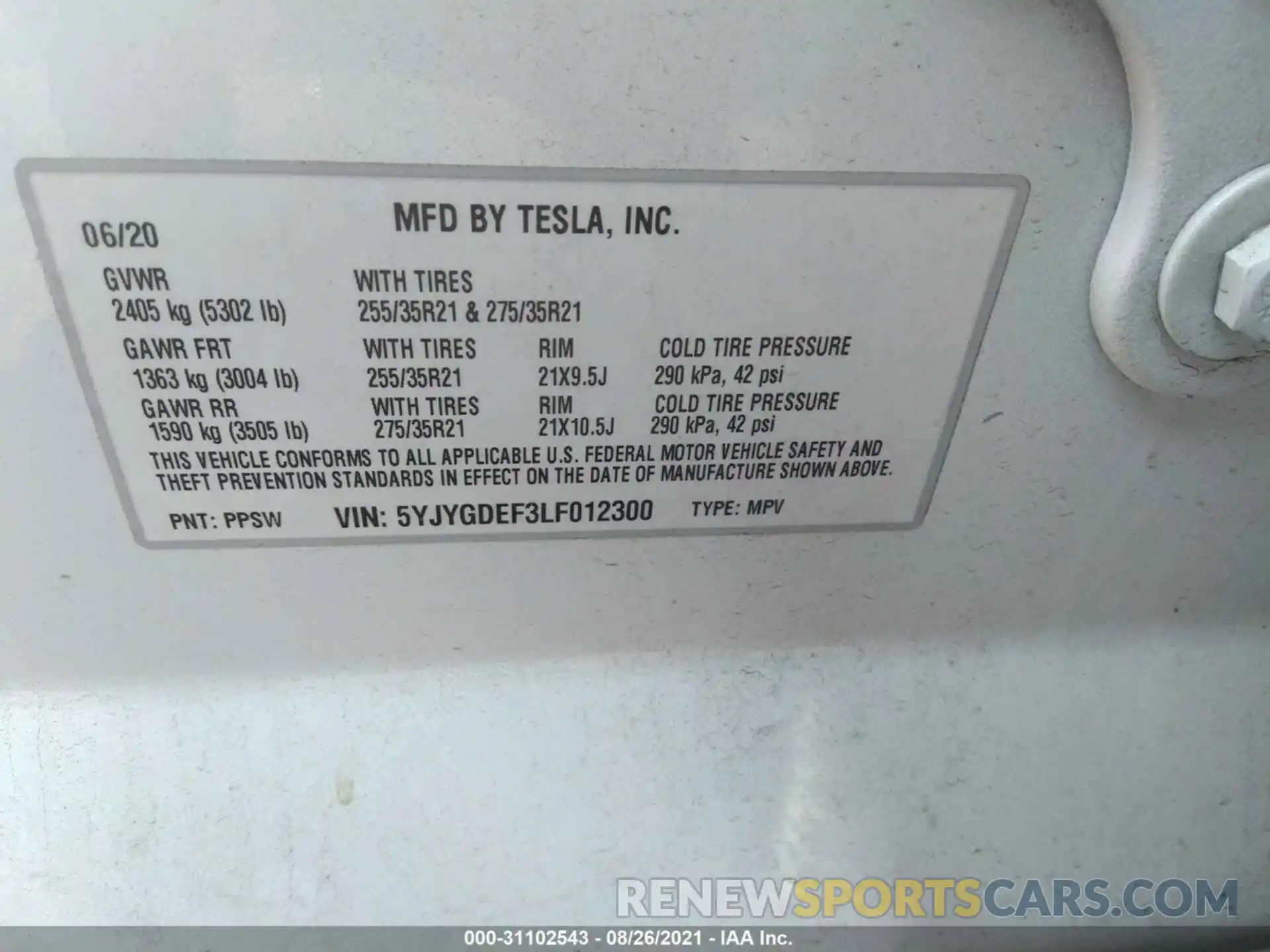 9 Photograph of a damaged car 5YJYGDEF3LF012300 TESLA MODEL Y 2020