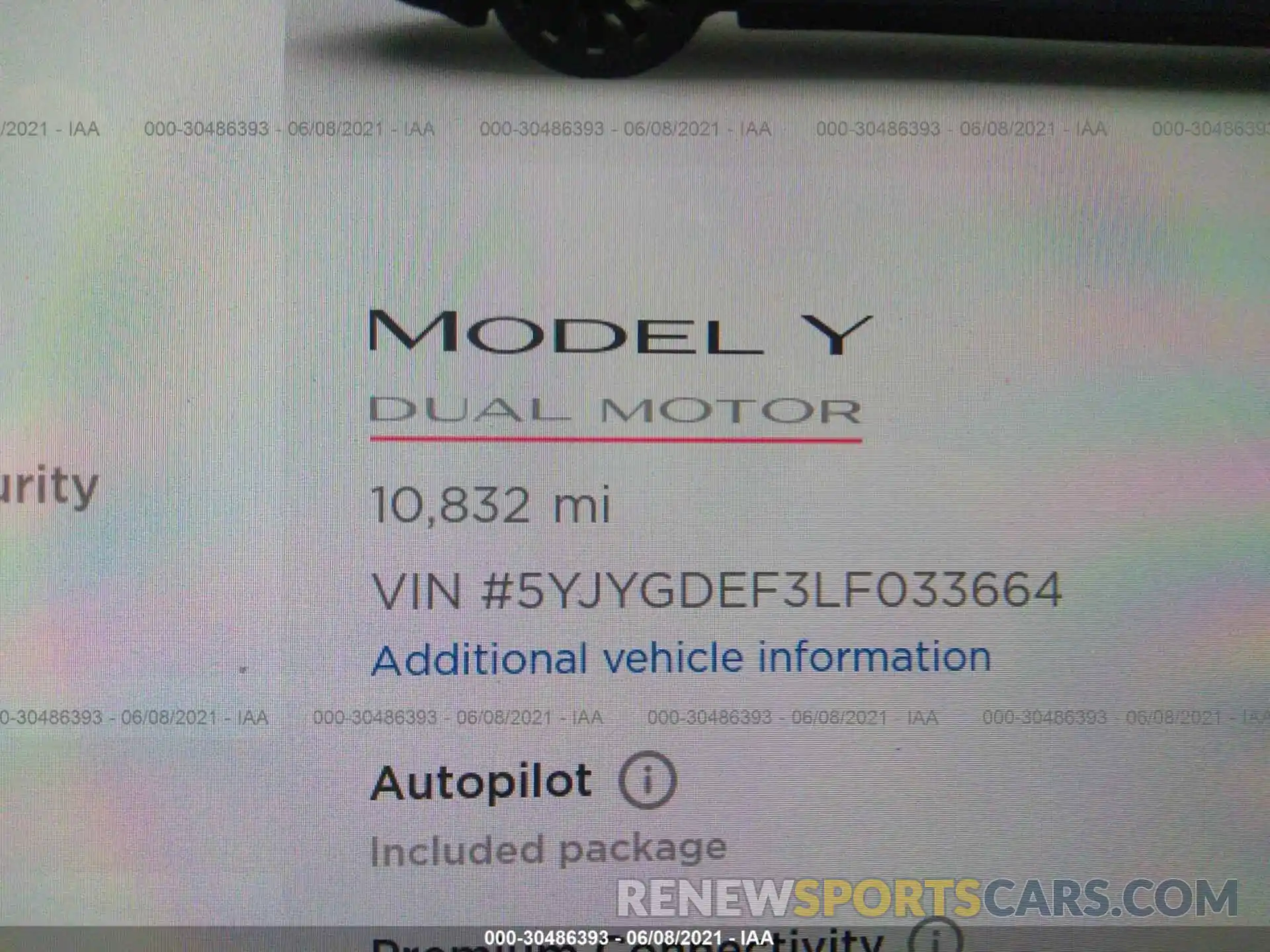 7 Photograph of a damaged car 5YJYGDEF3LF033664 TESLA MODEL Y 2020