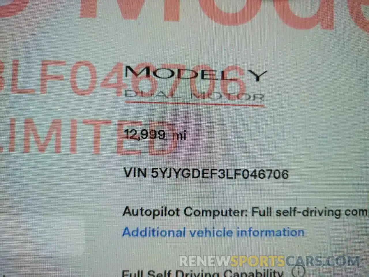 8 Photograph of a damaged car 5YJYGDEF3LF046706 TESLA MODEL Y 2020