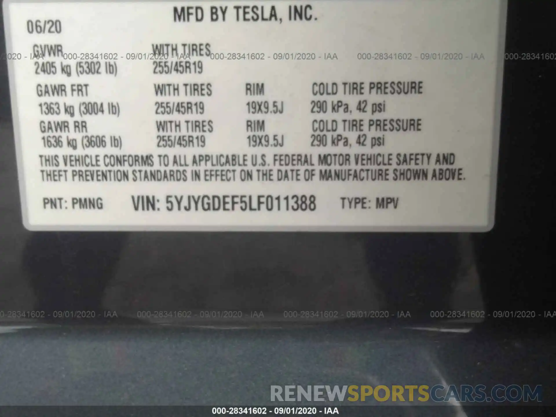 9 Photograph of a damaged car 5YJYGDEF5LF011388 TESLA MODEL Y 2020